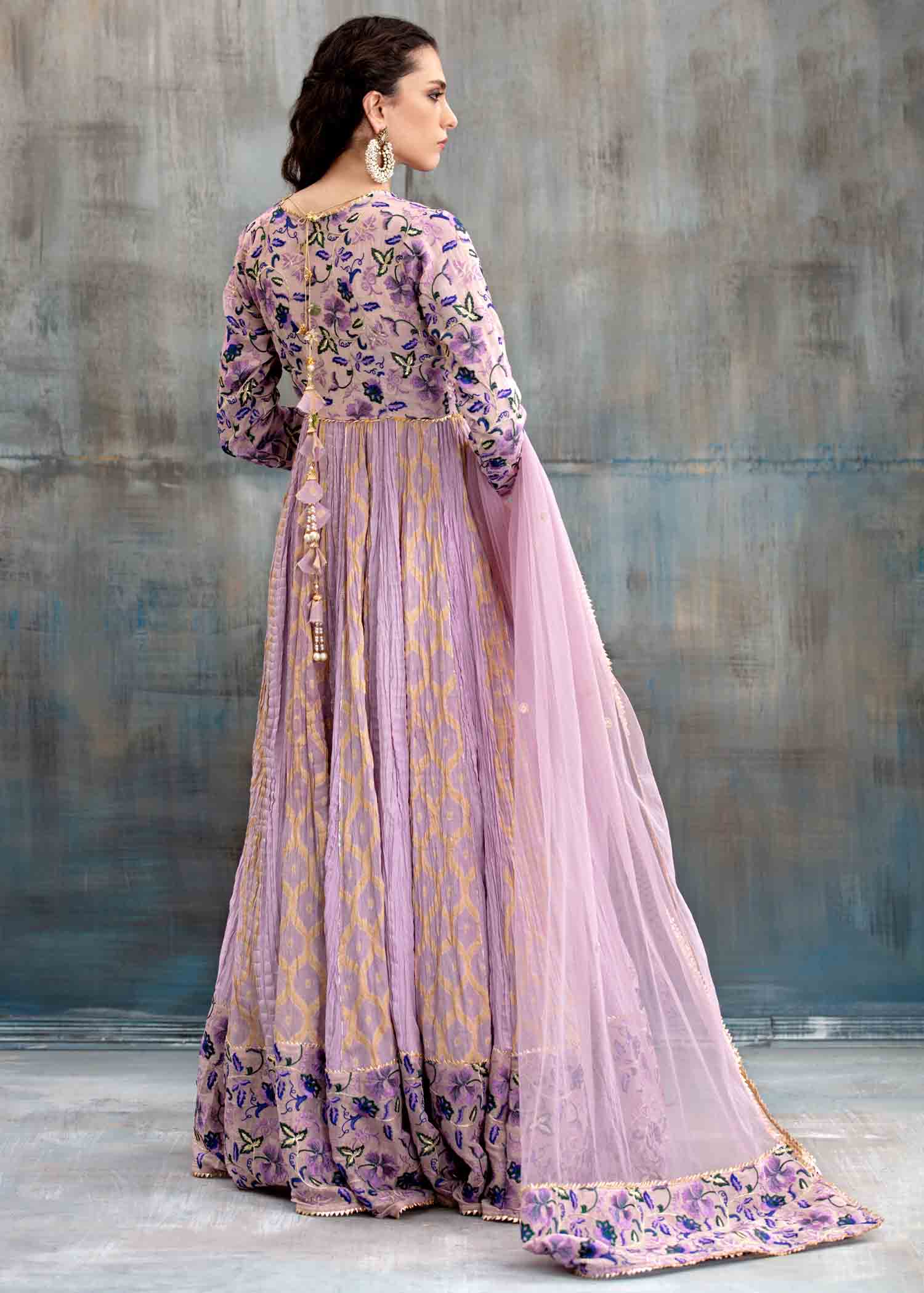 cotton viscose Pishwas in Lilac