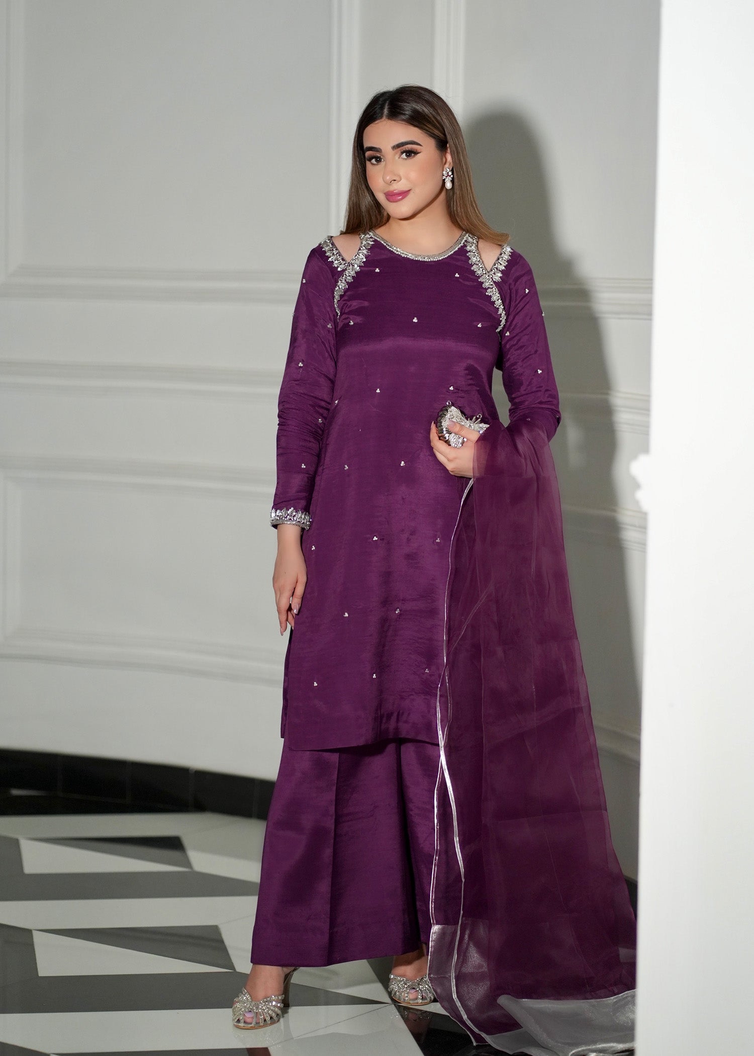 medium silk Kurta Set in Purple