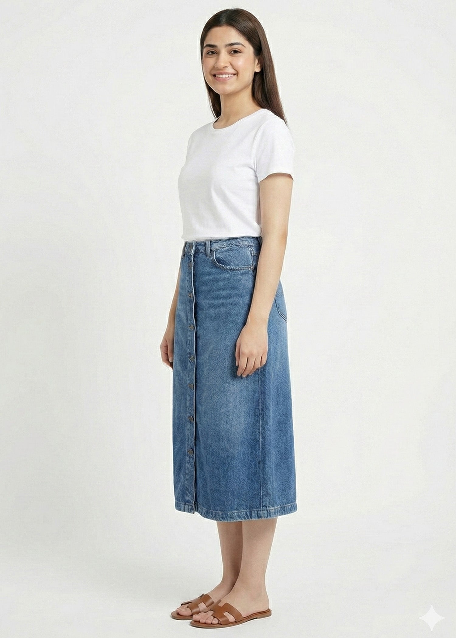 denim Skirt in White, blue
