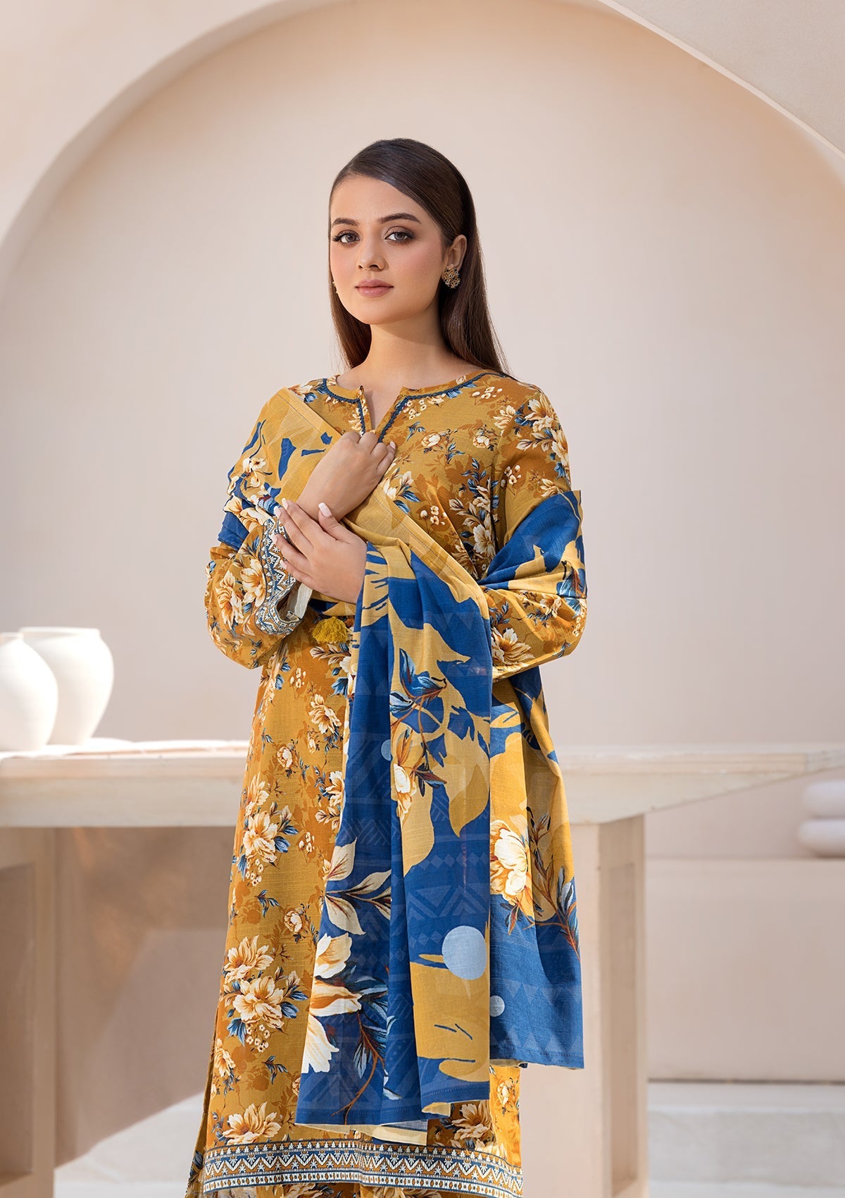 khaddar Kurta Set in Mustard