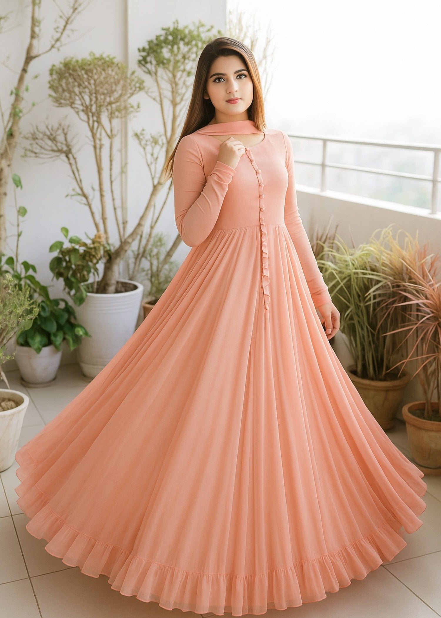crinkle Maxi in Peach pink