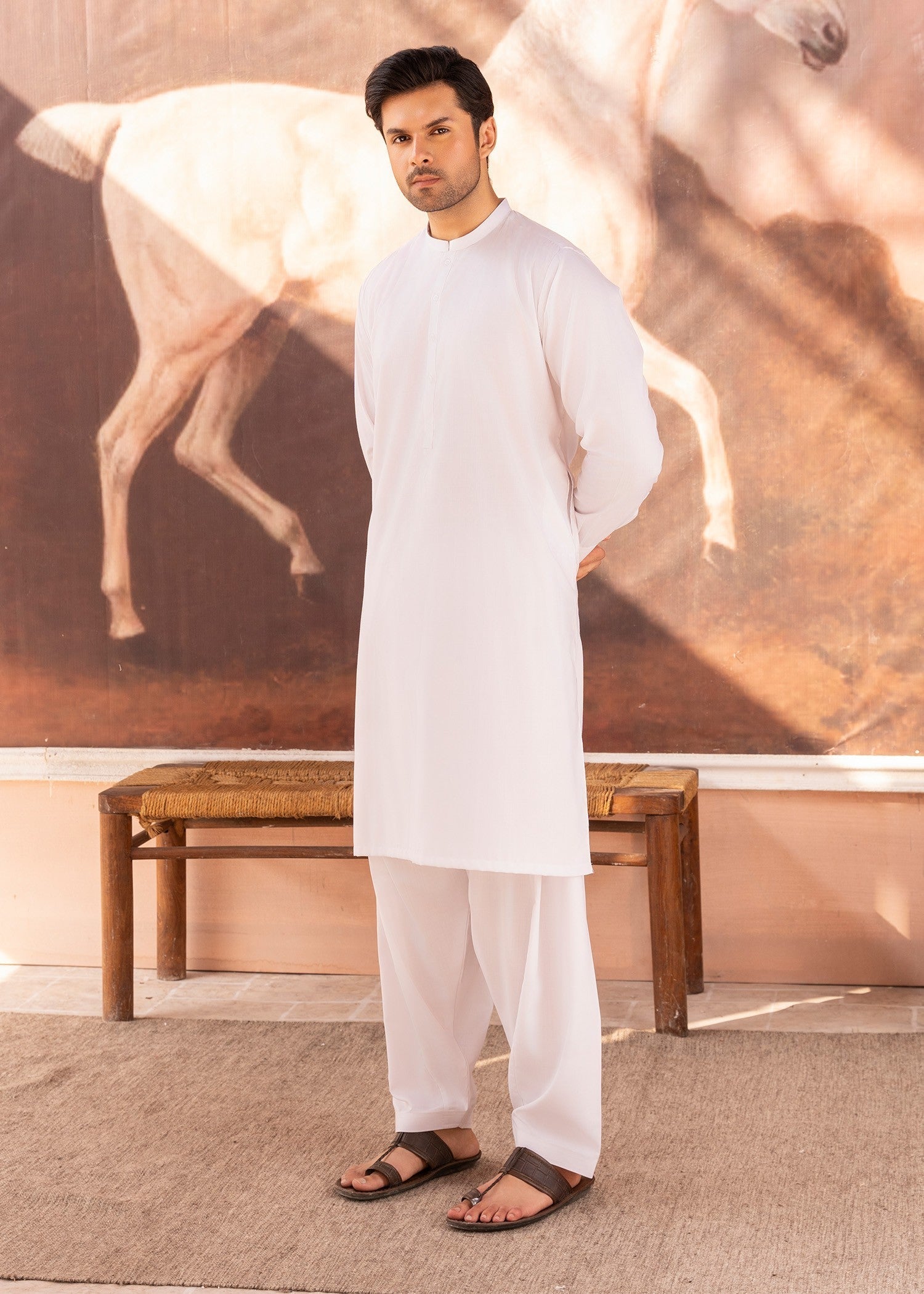 wash & wear Shalwar Kameez in White by Buraq