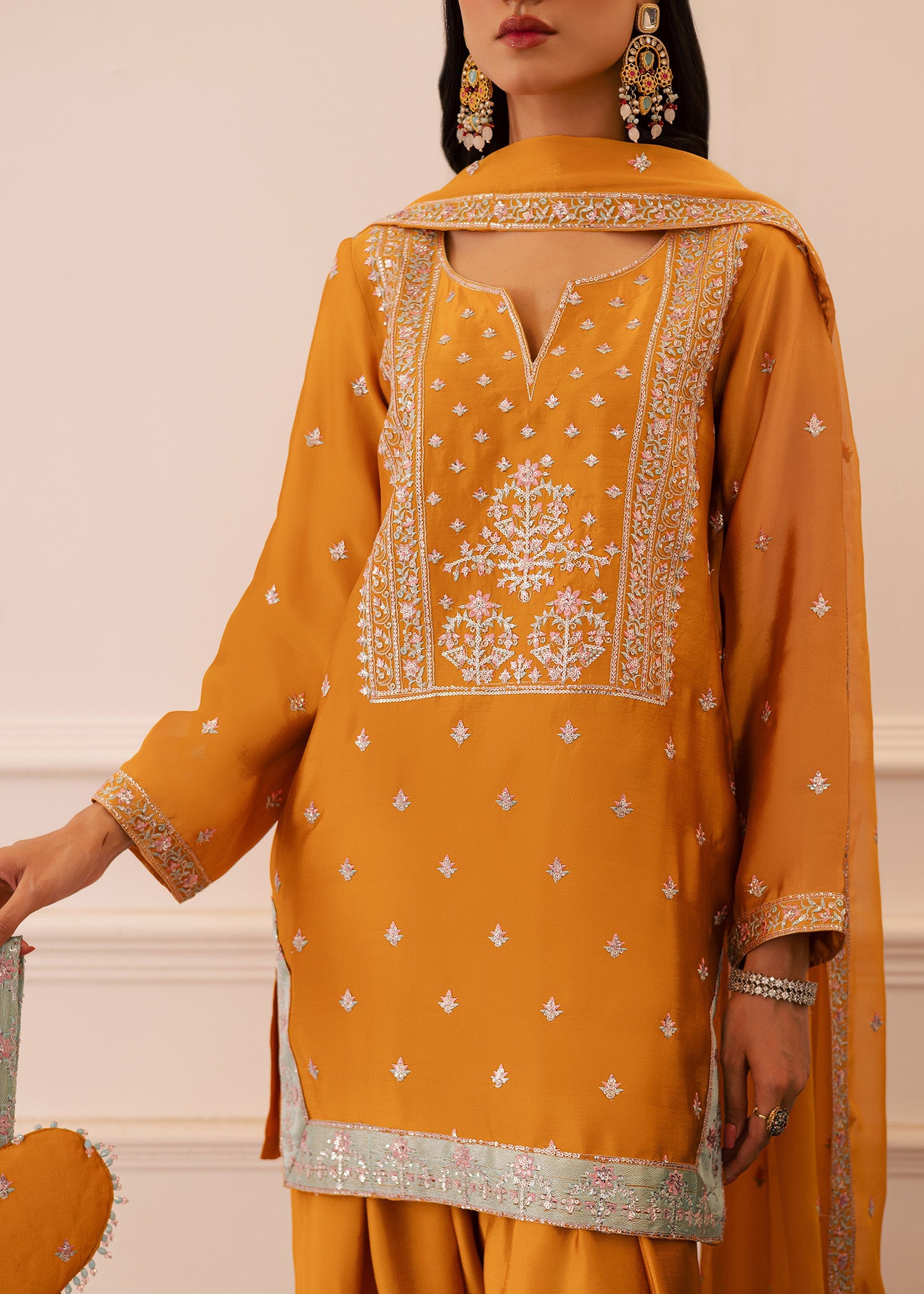 thai silk Kurta Set in Mari gold