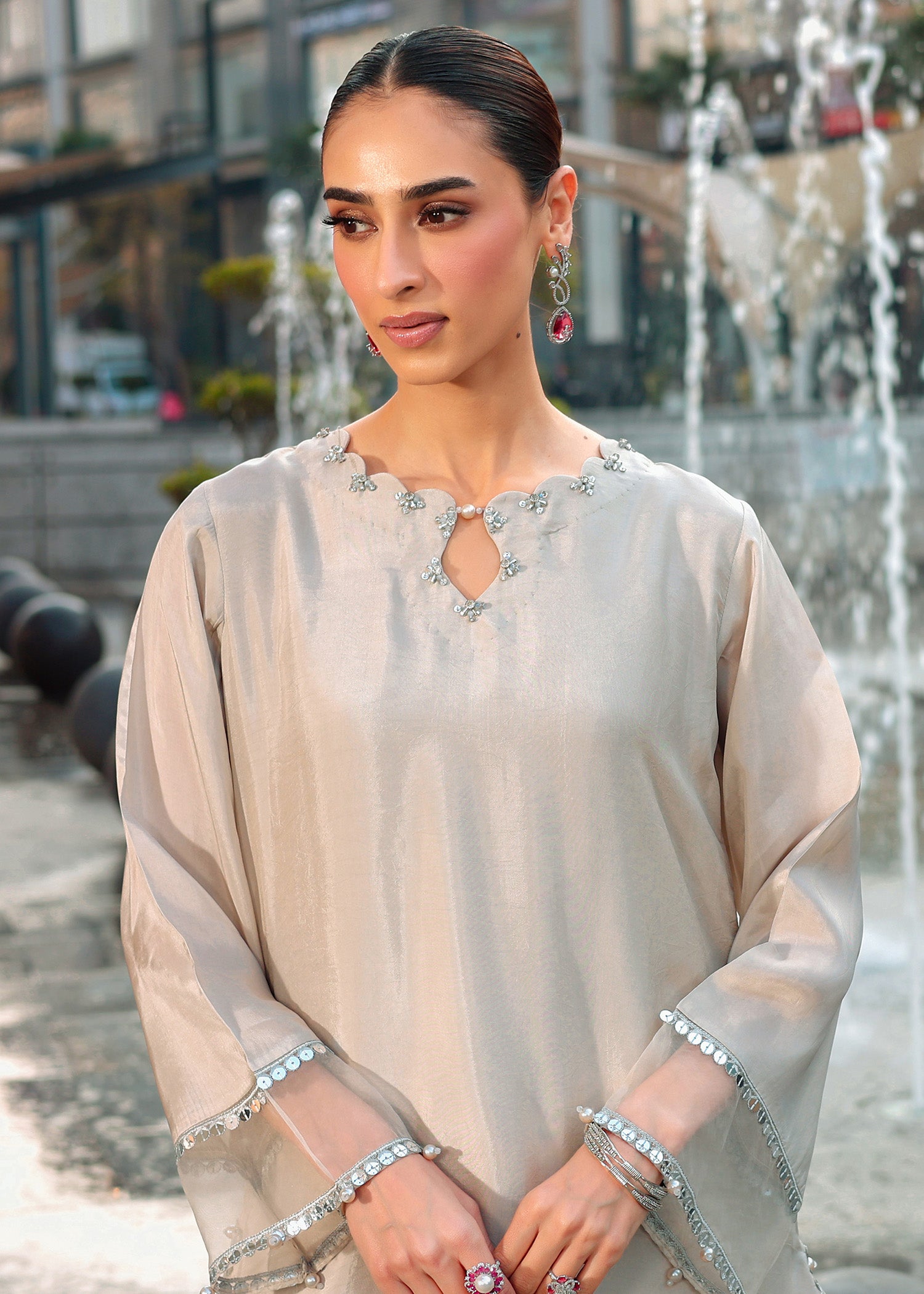 silk Sharara in Silver