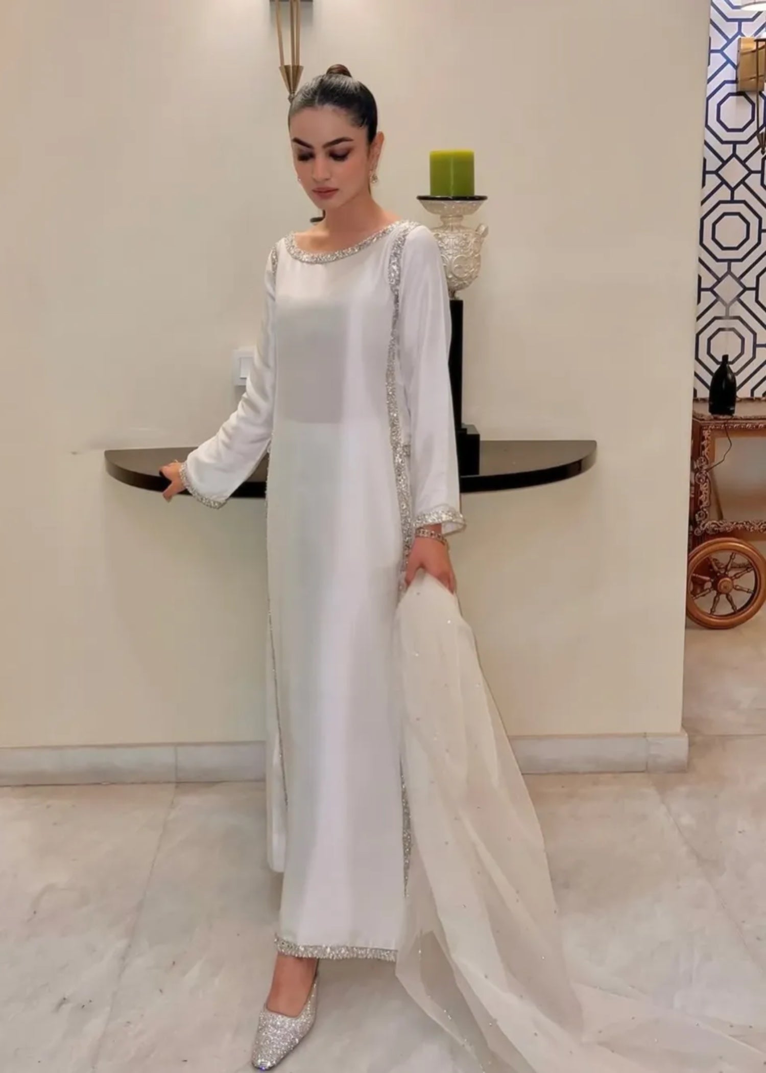 silk Kurta Set in White