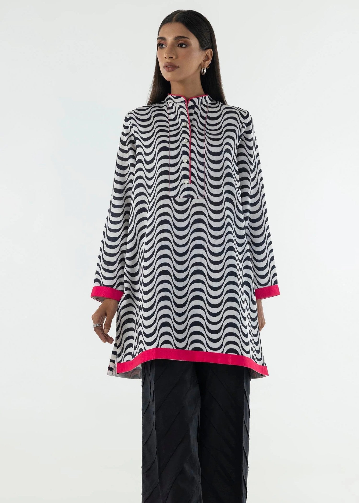 lawn Kurti in White, black