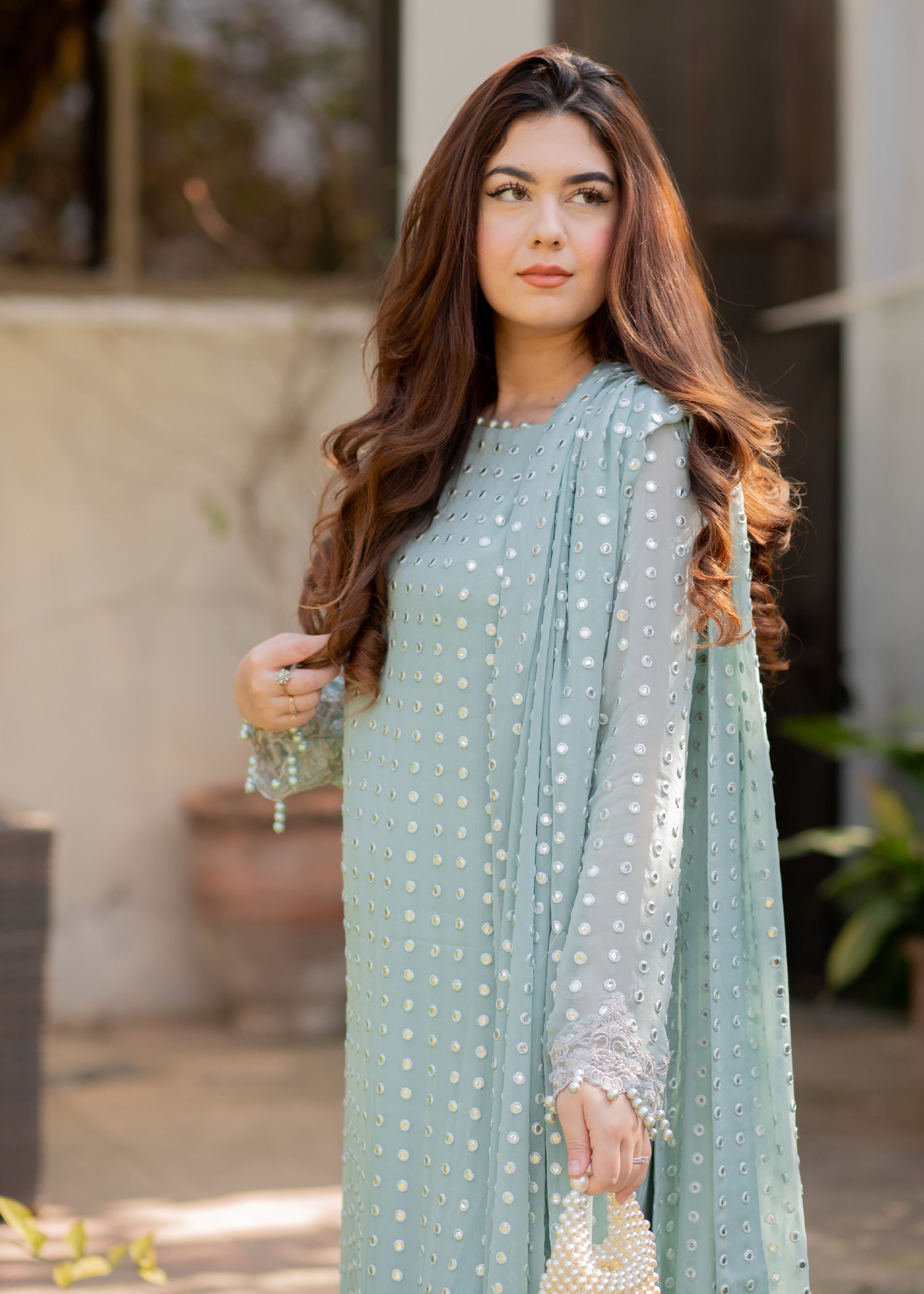 chikankari cotton Kurta Set in Ice blue