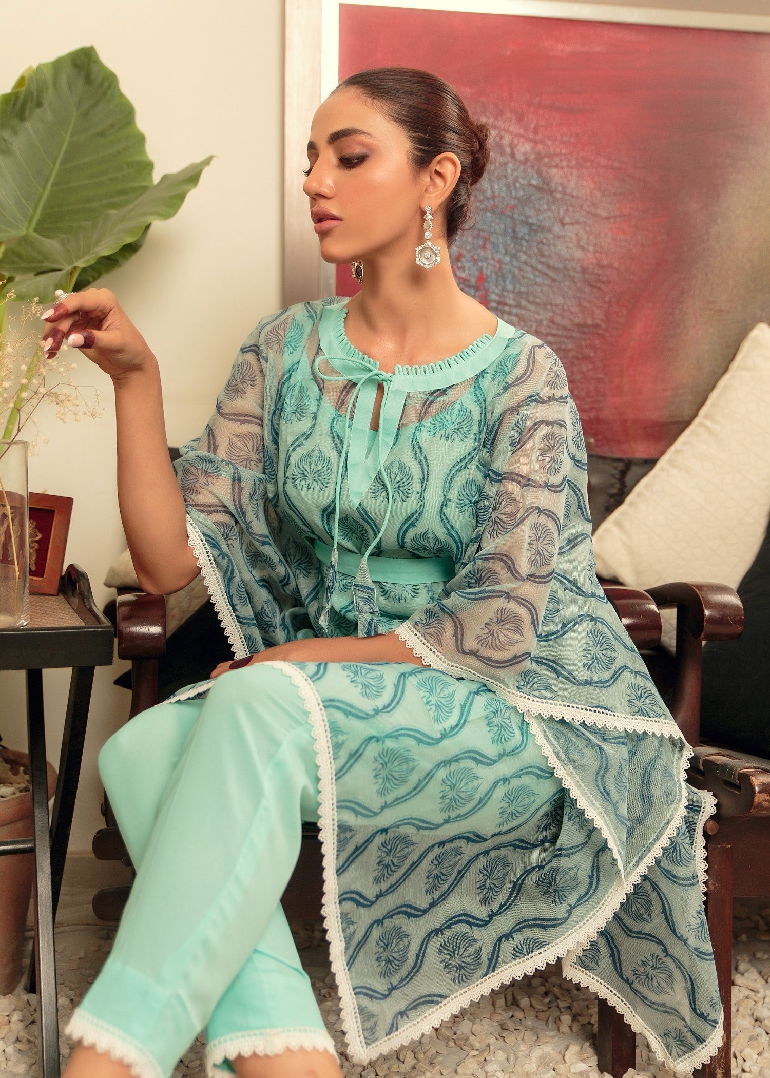 khaddi net Kaftan in Light blue