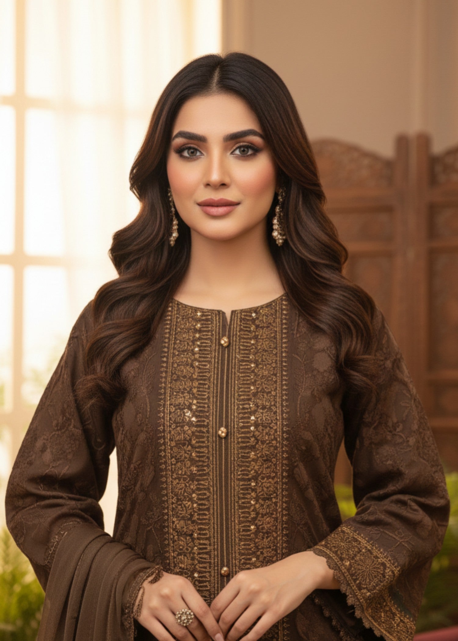 organza Kurta Set in Coffee brown
