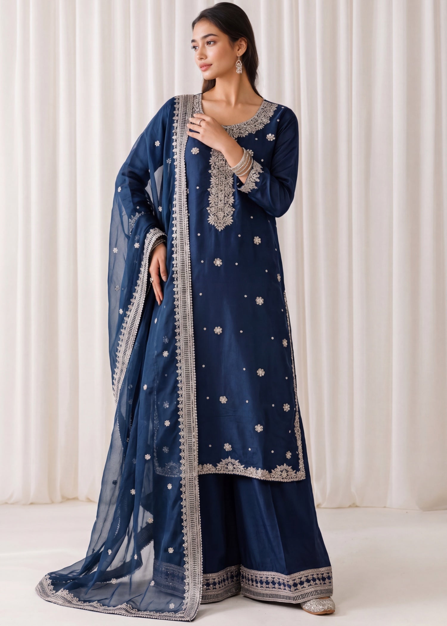 silk Sharara in Cobalt blue