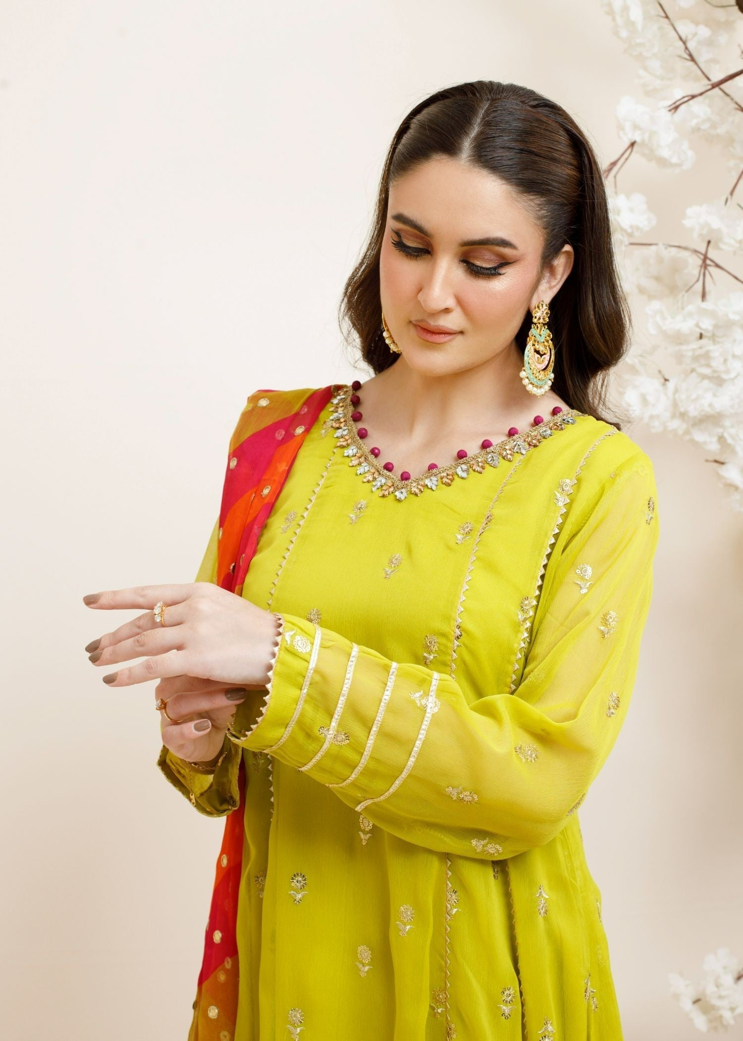 chiffon Anarkali in Apple green