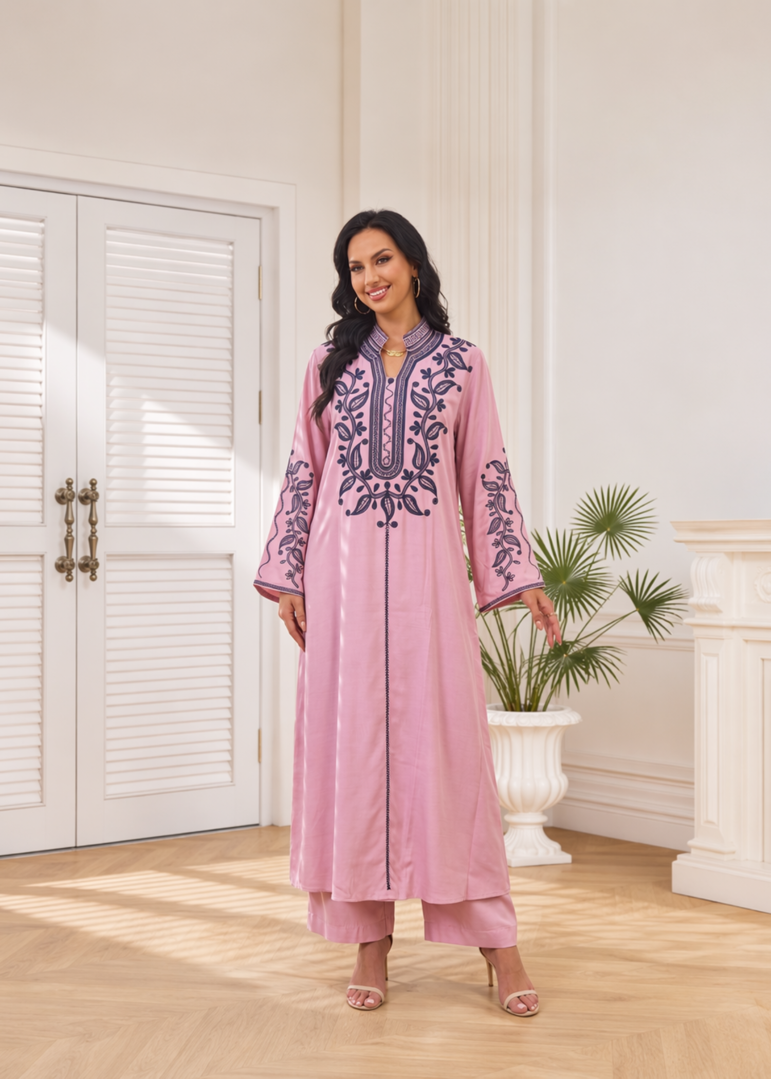 linen Pishwas in Lavender pink