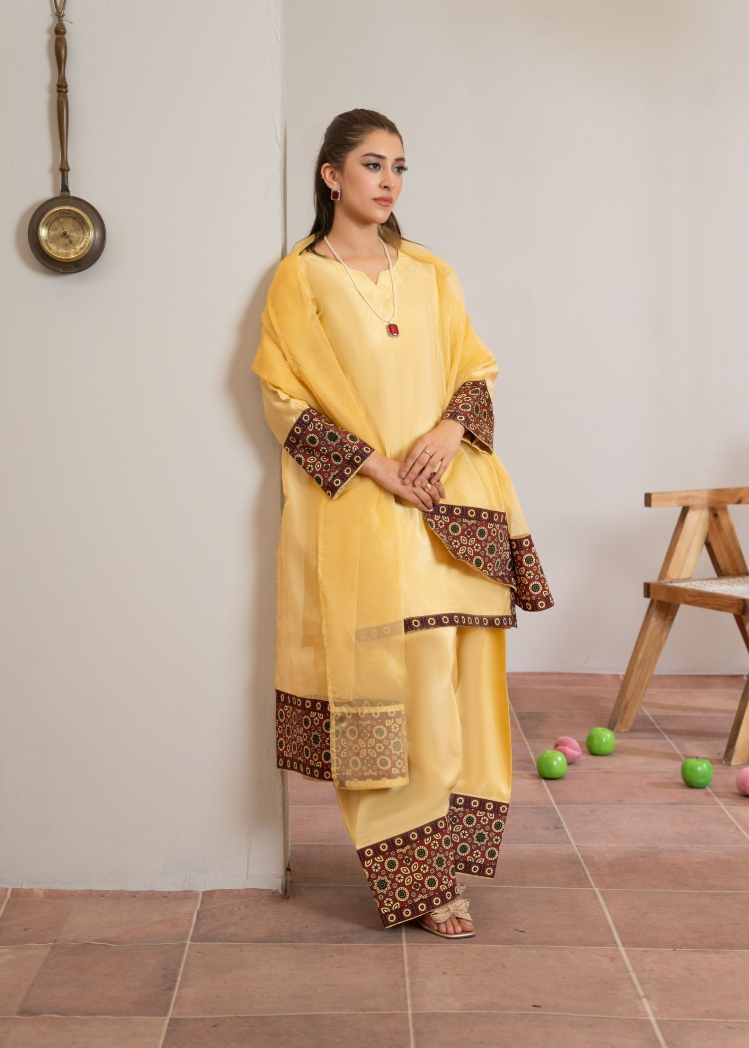 poly silk Kurta Set in Mari gold