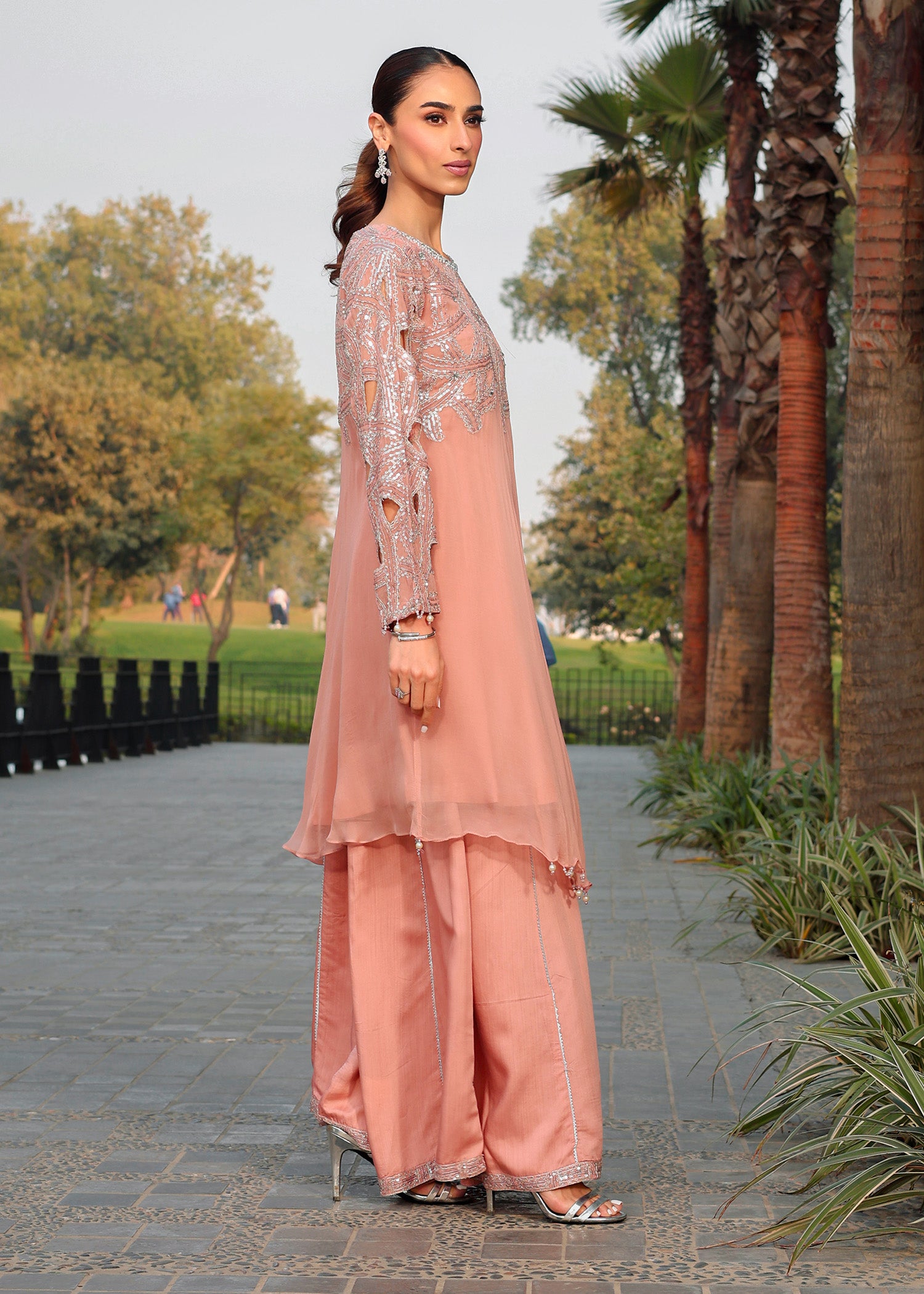 chiffon Short Frock in Peach orange