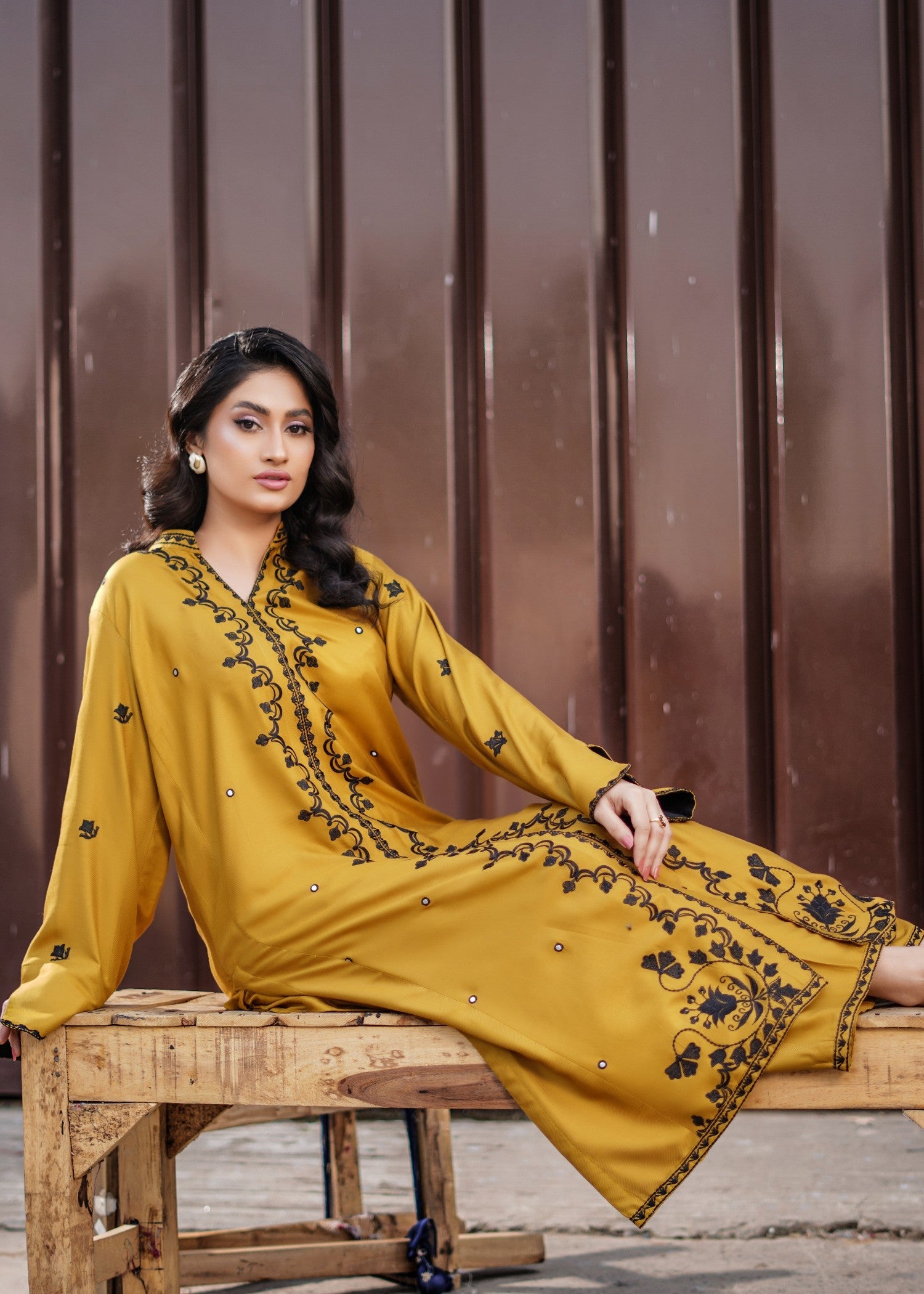 twill cotton Kurta Set in Mustard