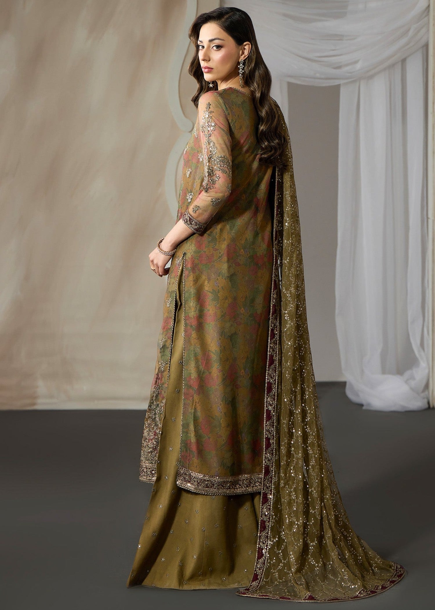 net Sharara in Olive green