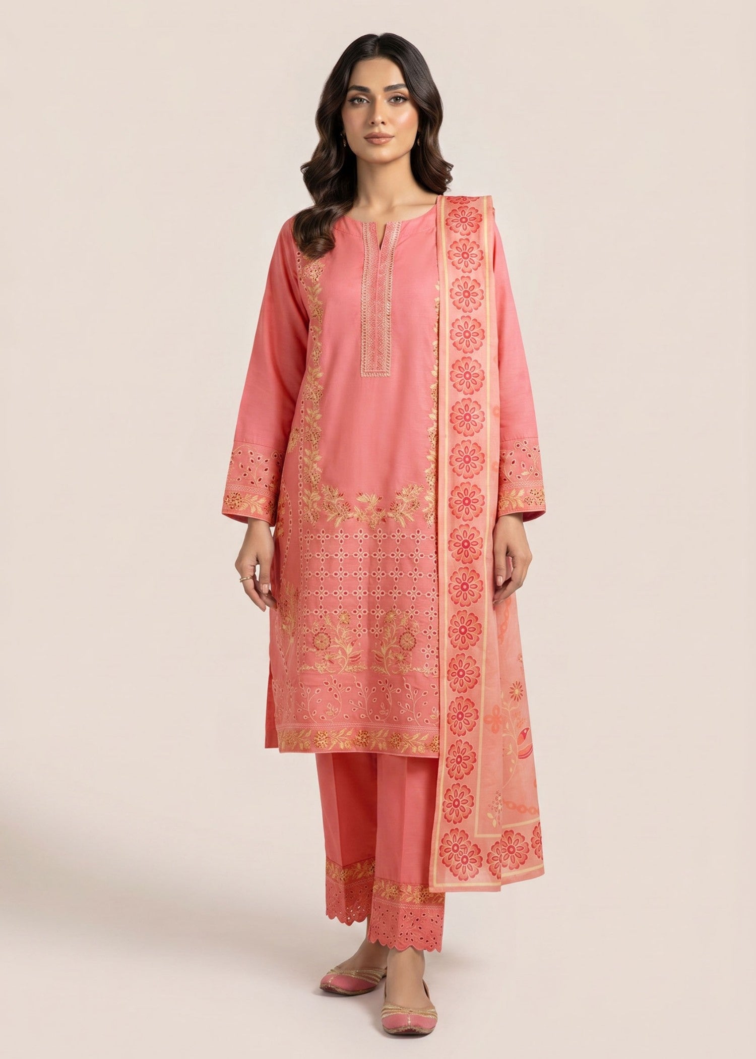 cotton dobby Kurta Set in Pink sherbert