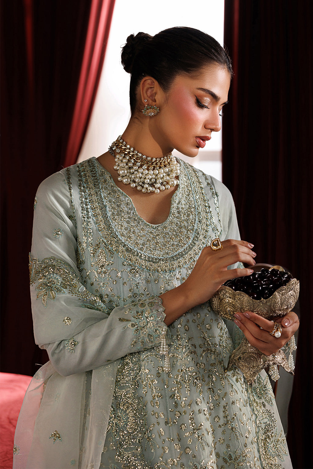 chiffon Pishwas in Sage green