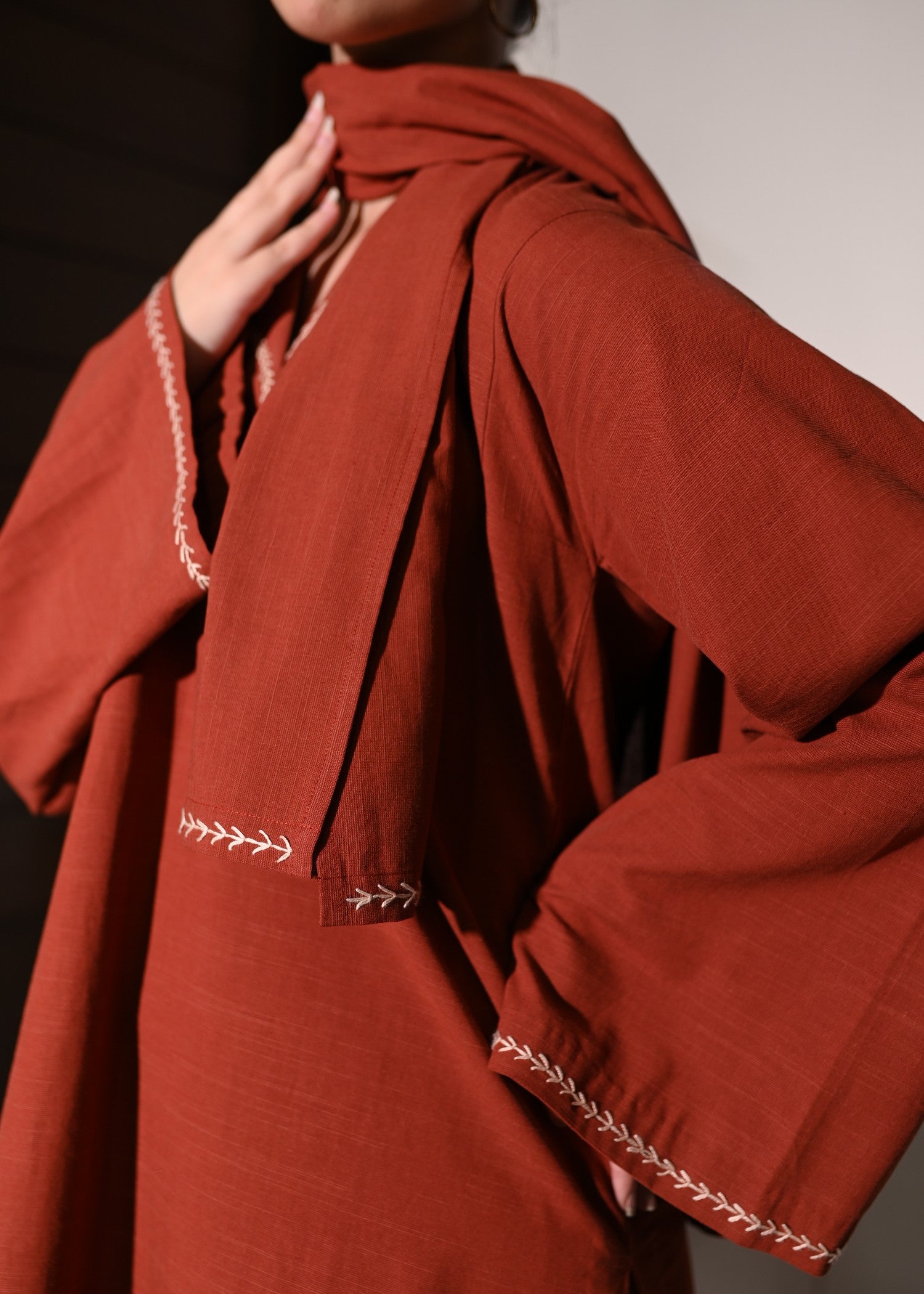 linen Kurta Set in Flame