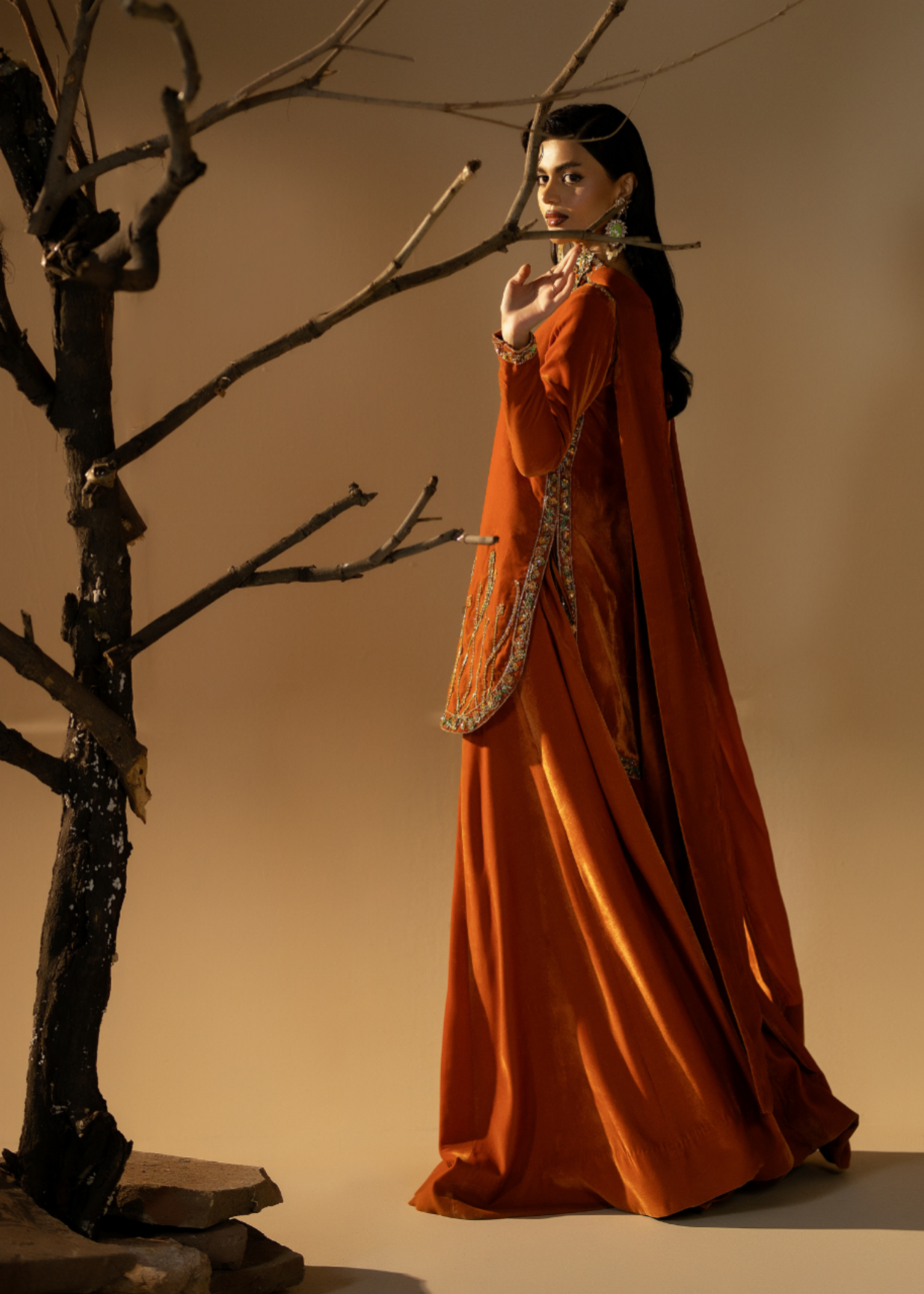 chinese micro velvet 9000 Kurta Set in Toffee orange