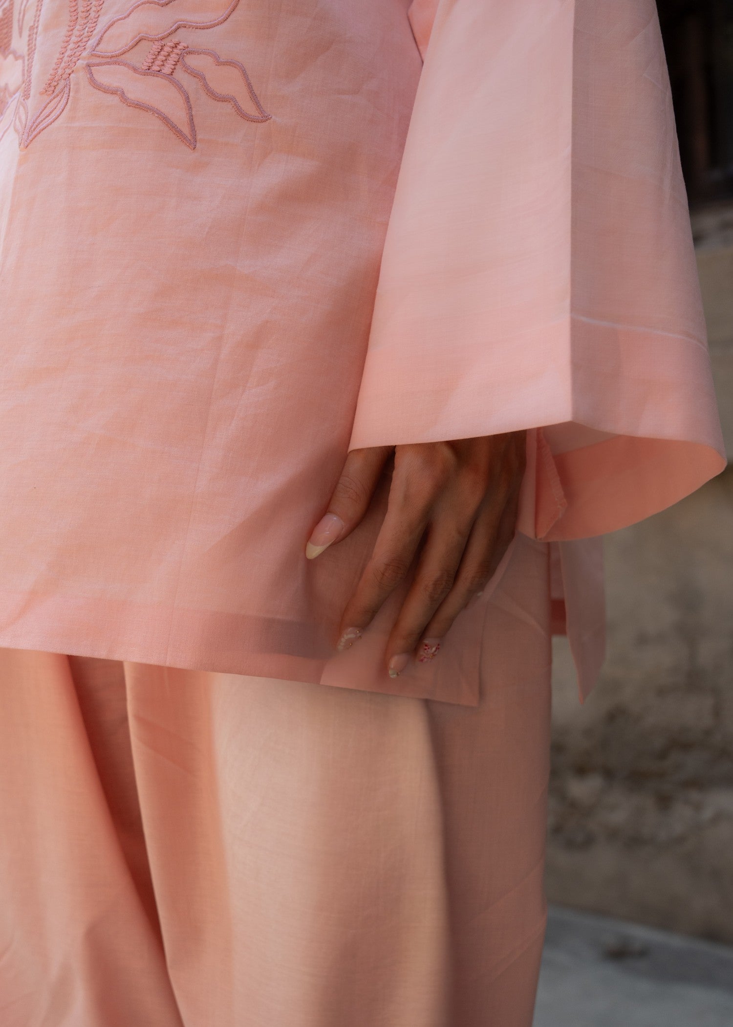 cotton linen Kurta Set in Pink