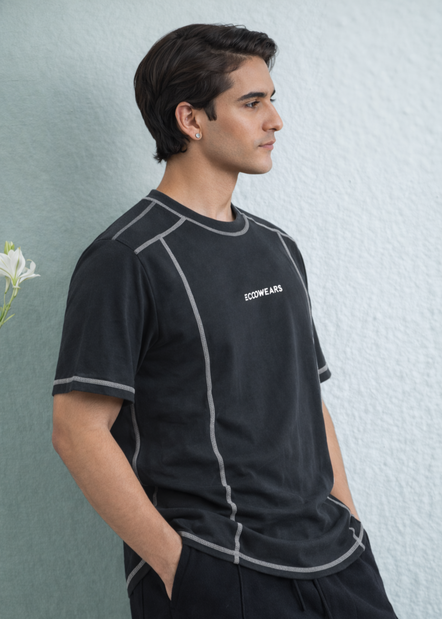cotton T Shirt in Charcoal black