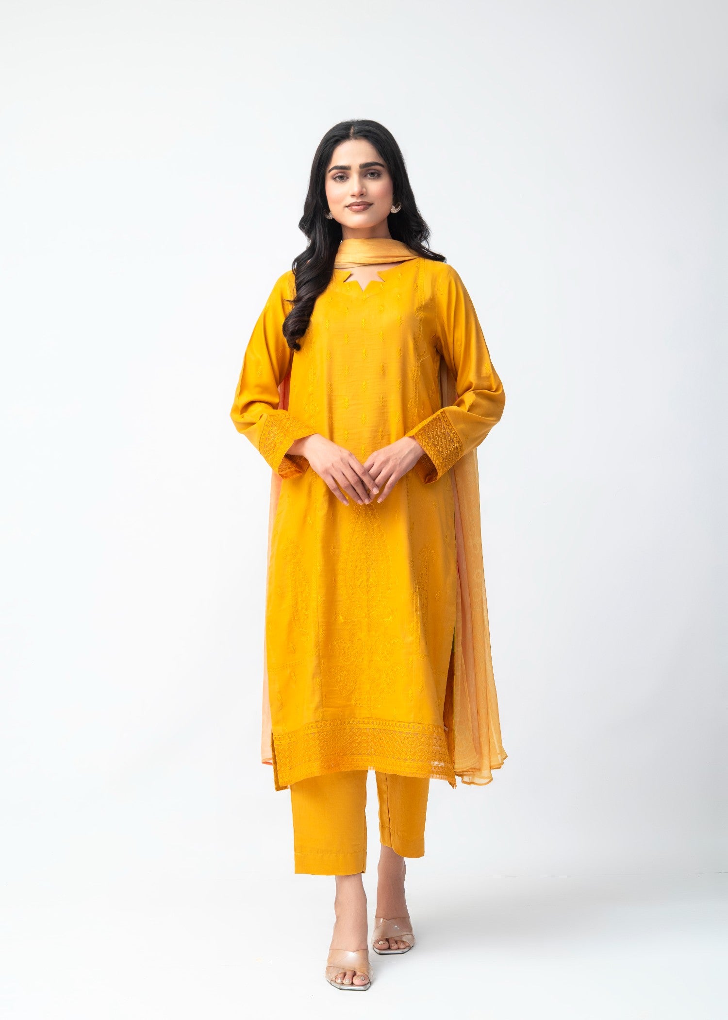 khaddar Kurta Set in Amber