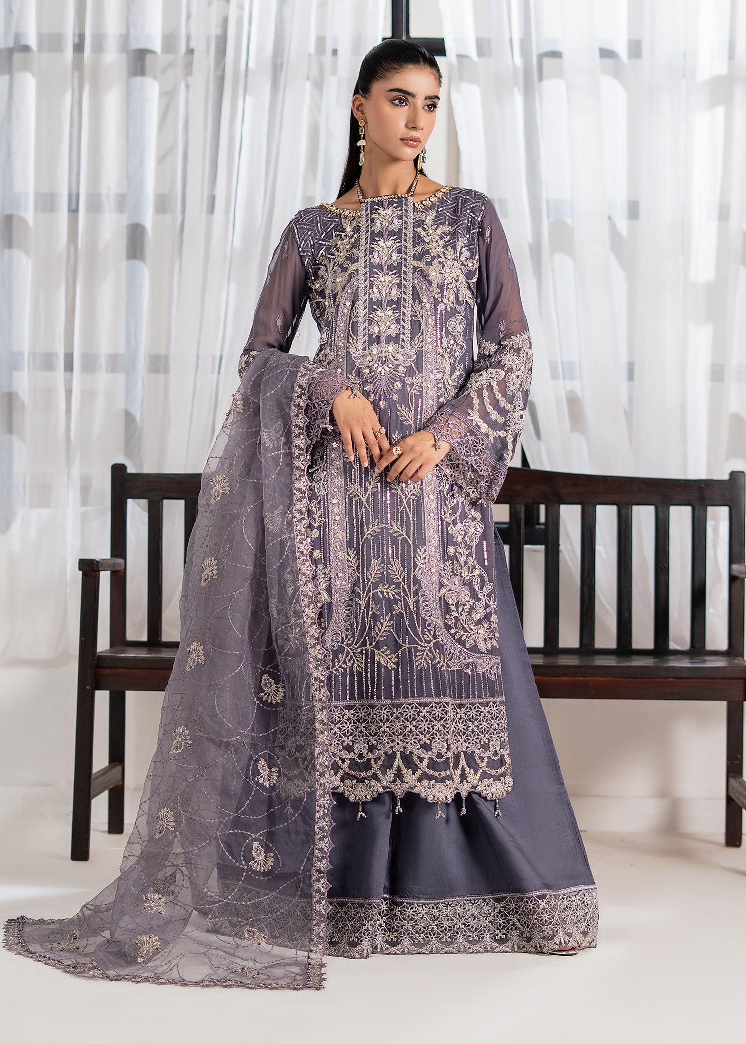 chiffon Sharara in Slate grey