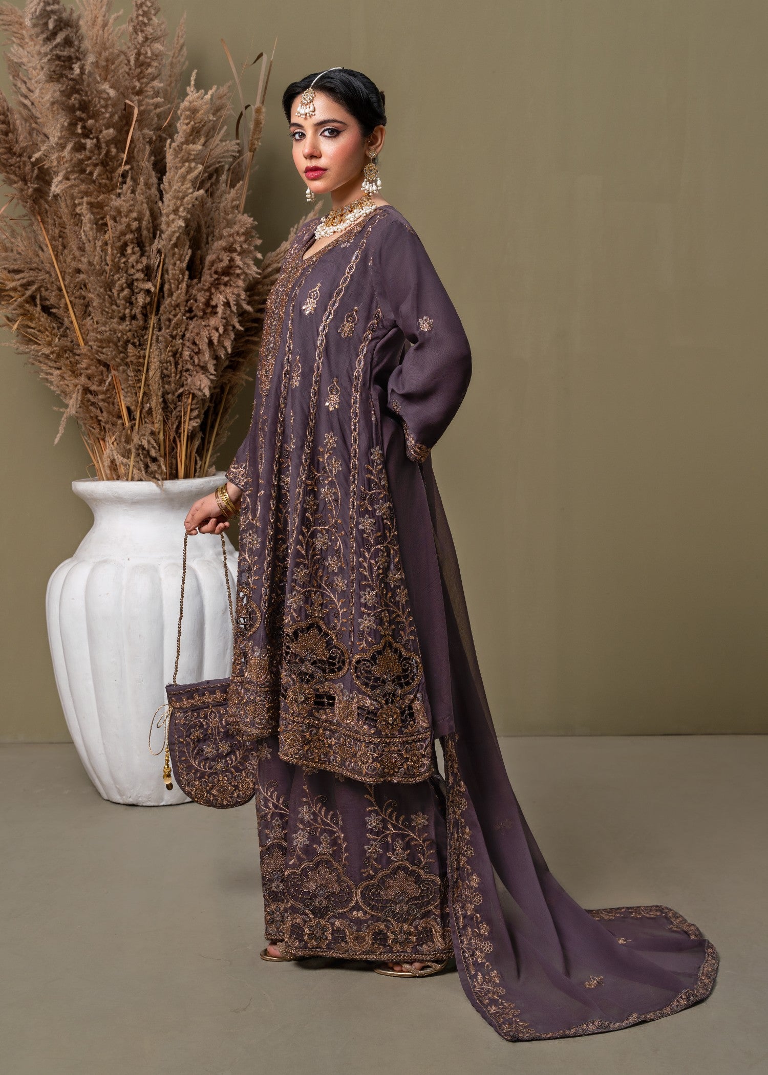 chiffon Short Frock in Plum