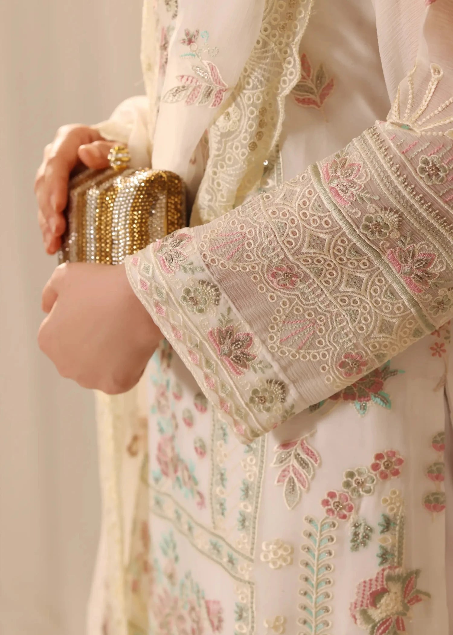 chiffon Kurta Set in Ivory