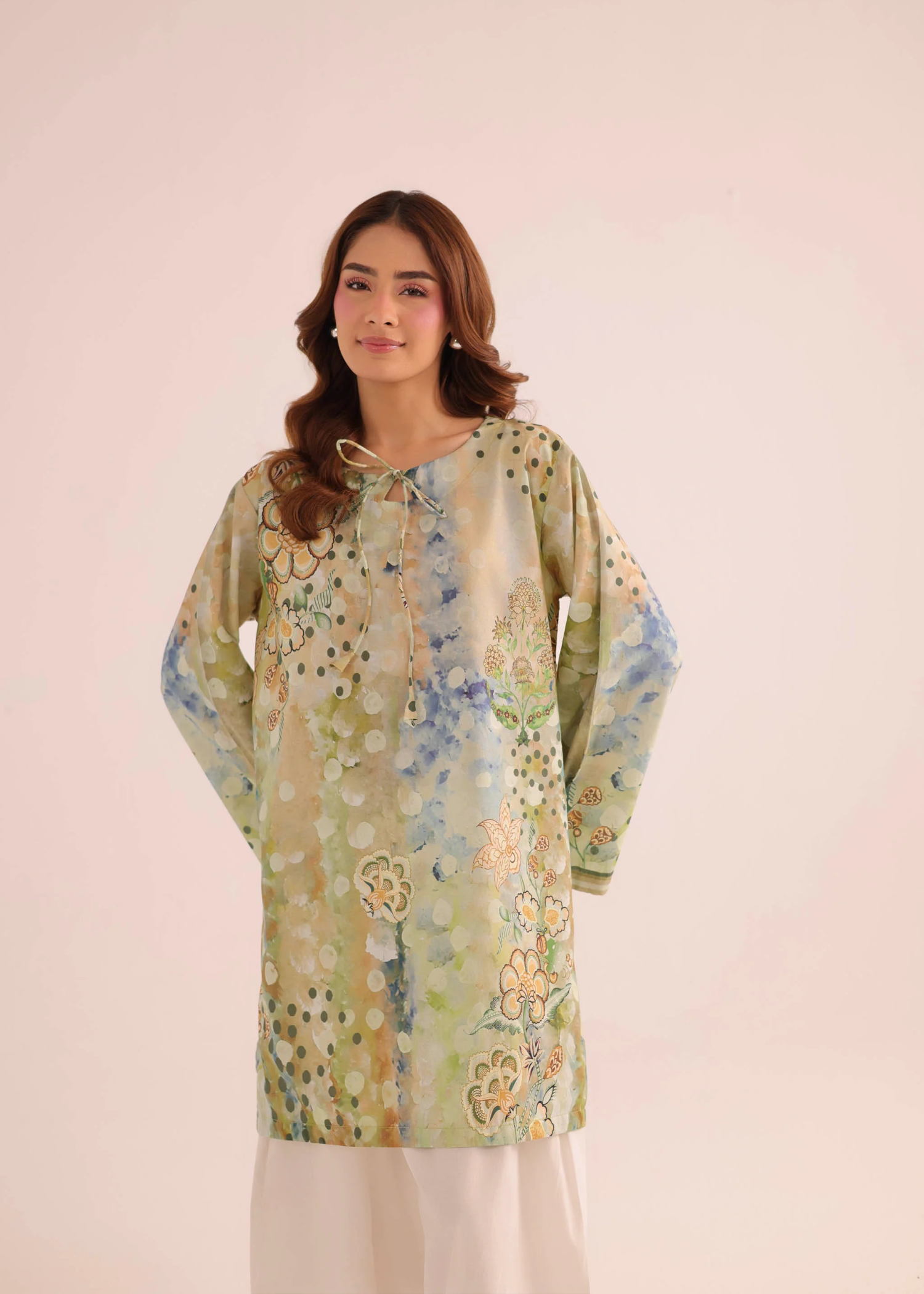 poly lawn Kurti in Pistachio green