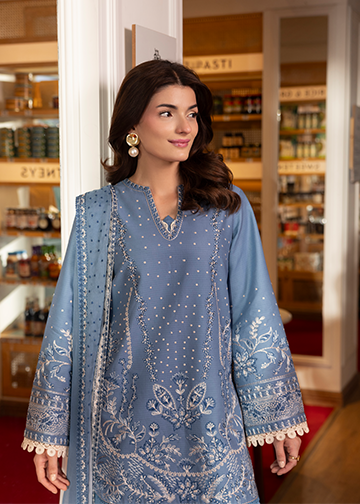 textured lawn Kurta Set in Steel blue