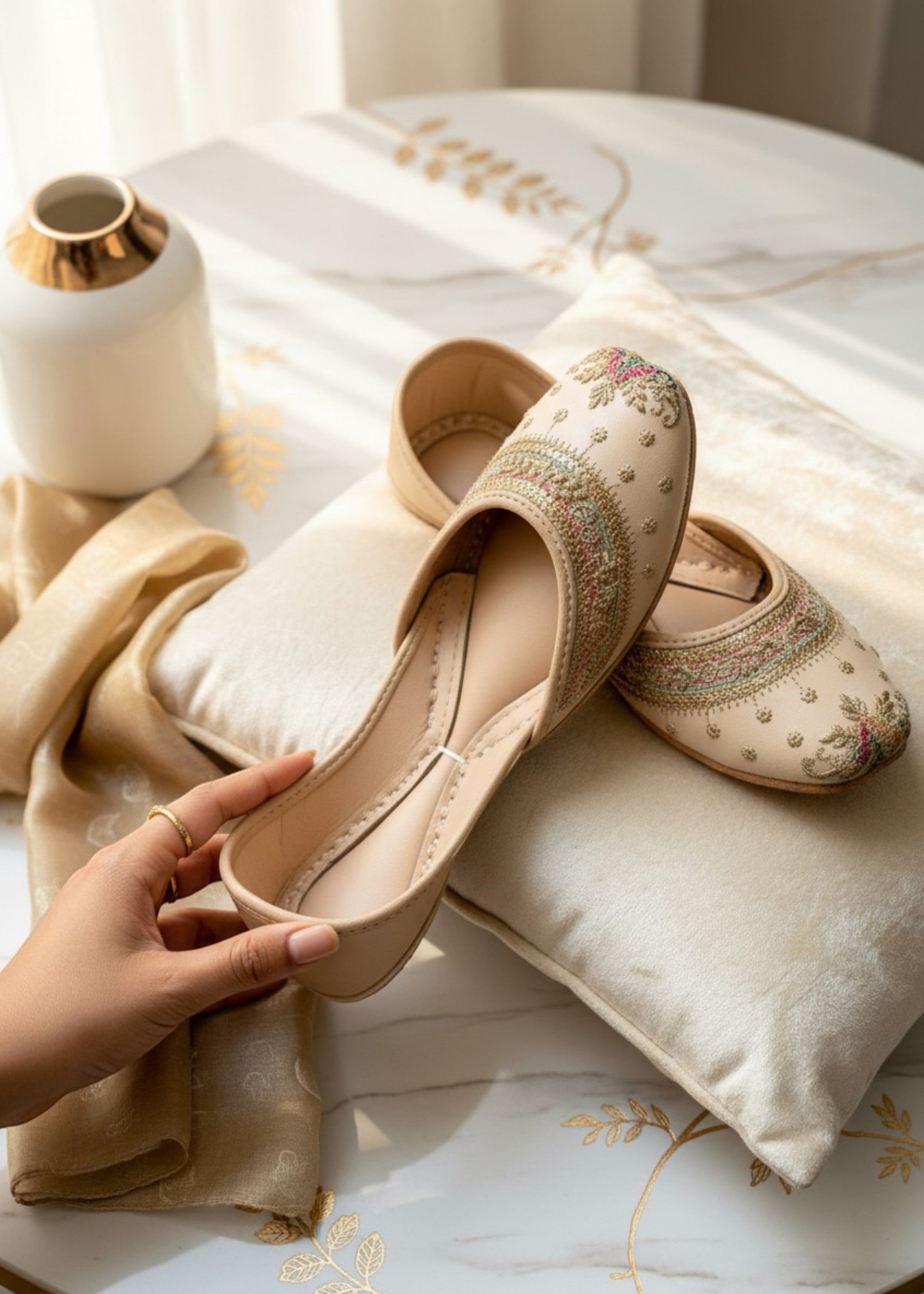 Khussa in Champagne by - High Quality Women Khussa FDV4850