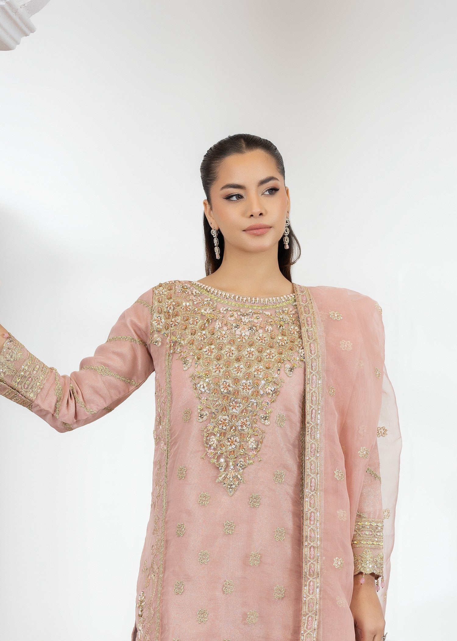organza Kurta Set in Rose pink