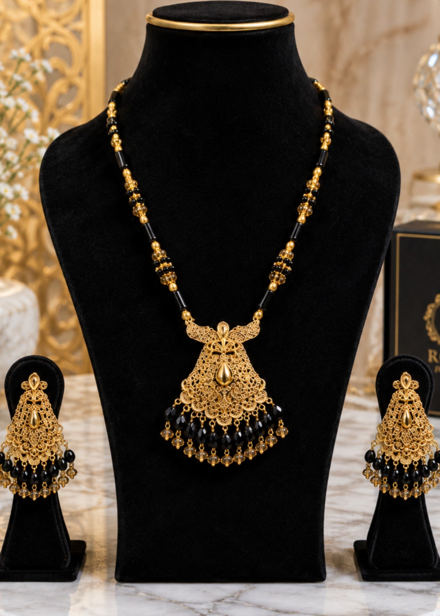 Jewelry Set in Gold, black Color by - Trendy Women Jewelry Set TVY1947