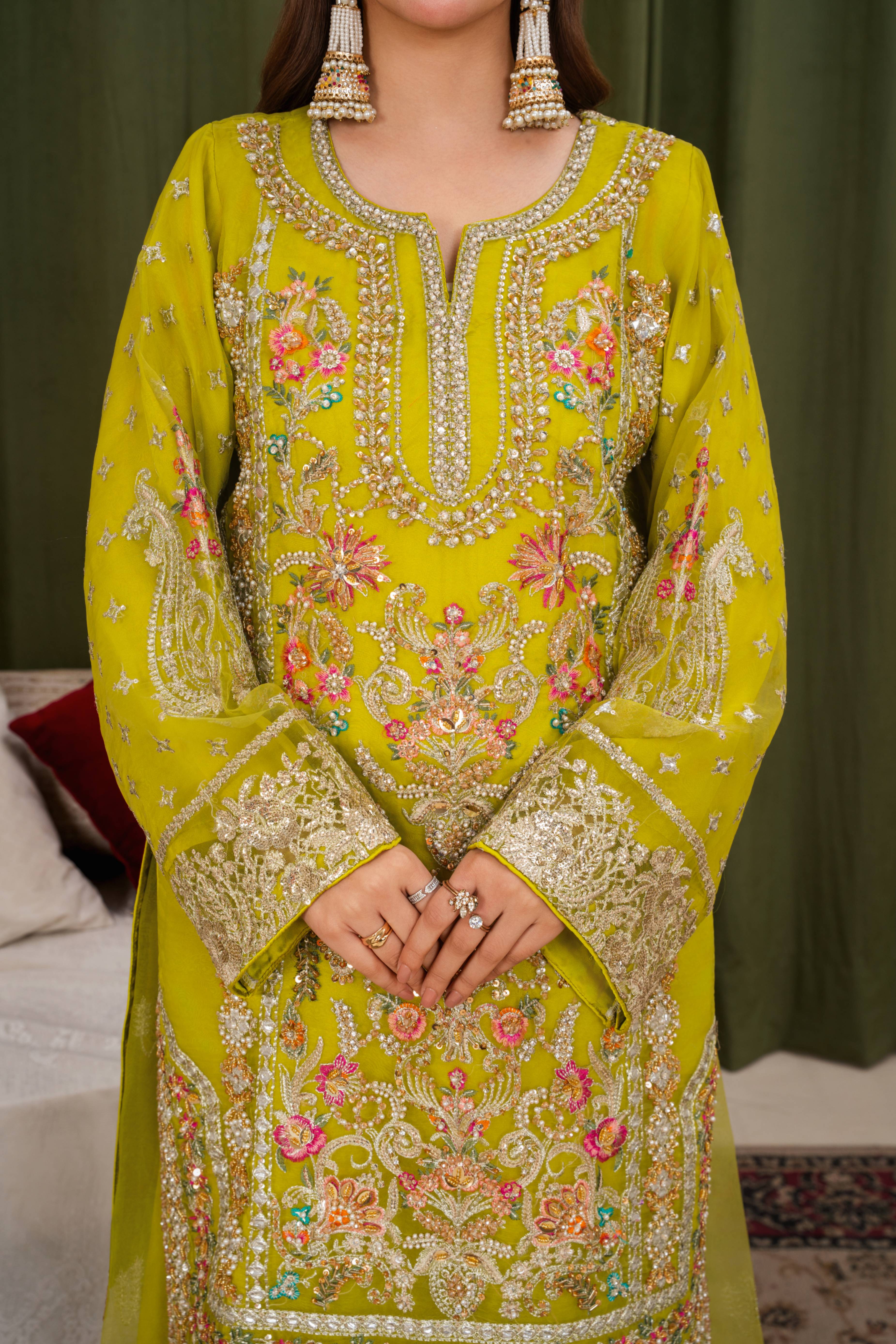 organza Sharara in Herb green