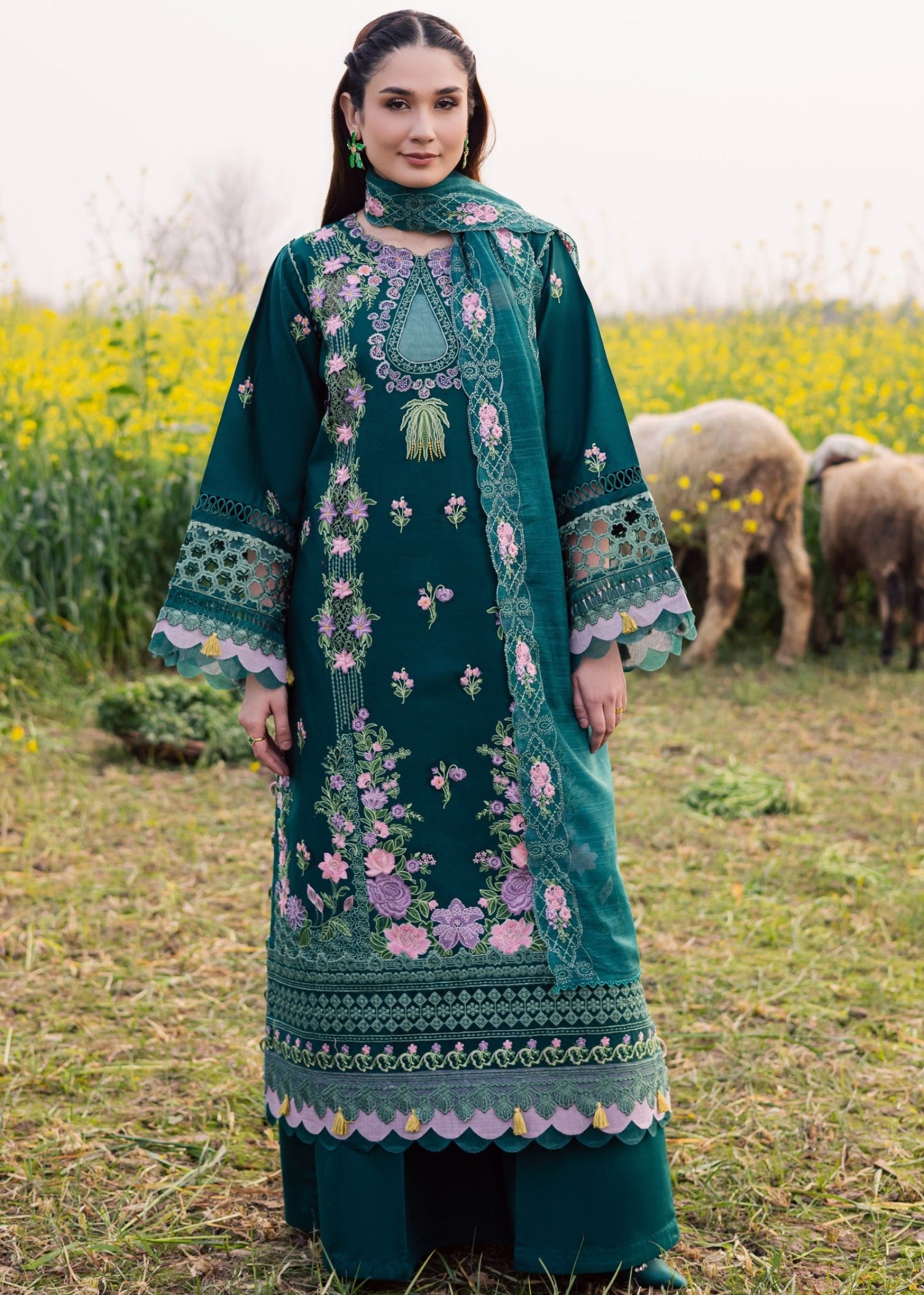 lawn Unstitched in Jade green