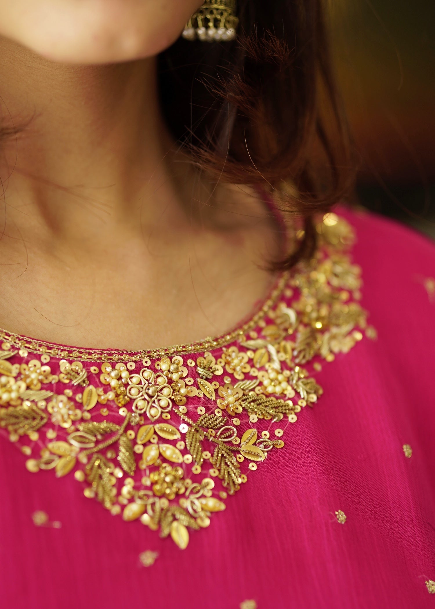 chiffon Kurta Set in Deep pink