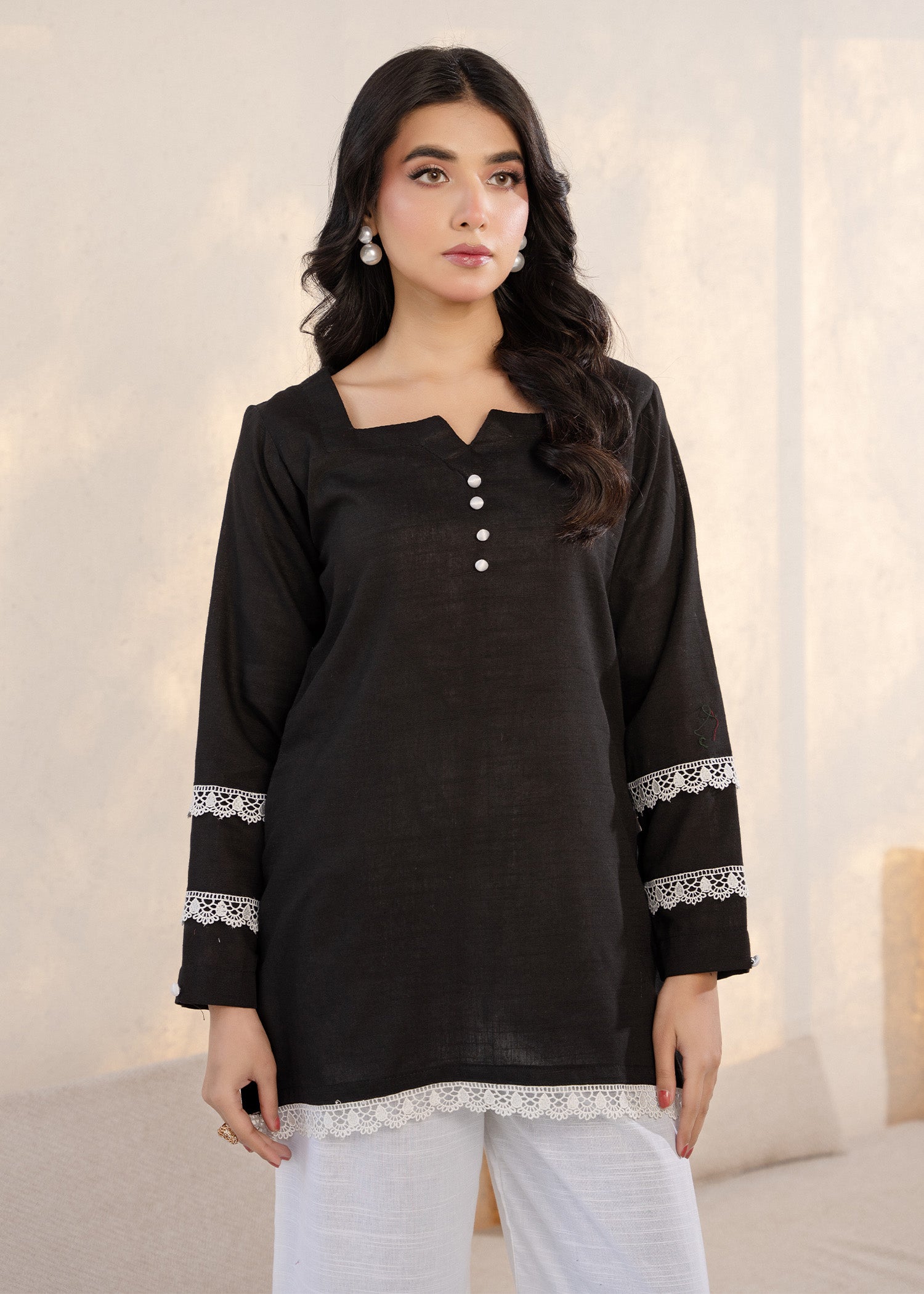 wool viscose Kurta Set in Black
