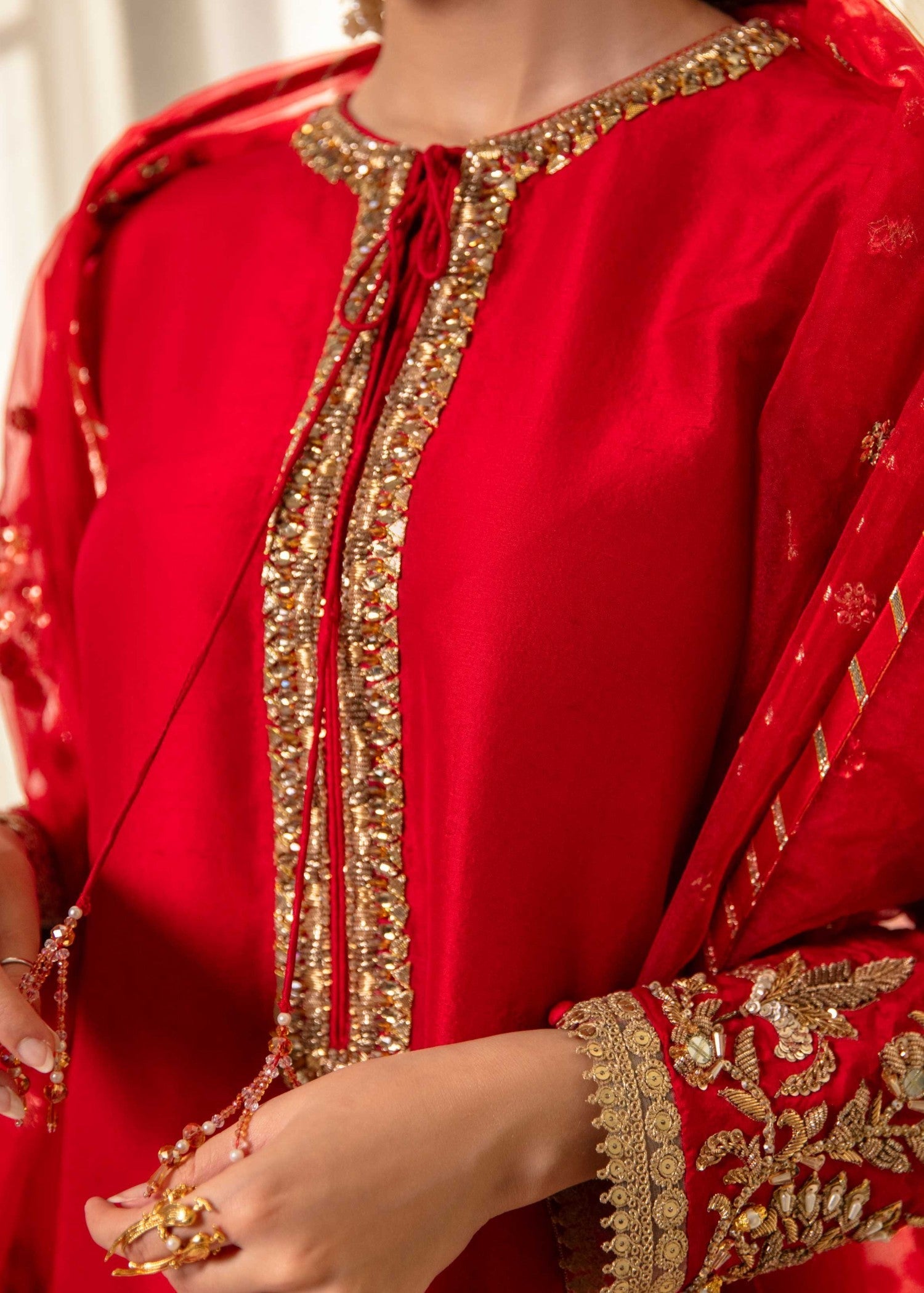 tussar silk Kurta Set in Red