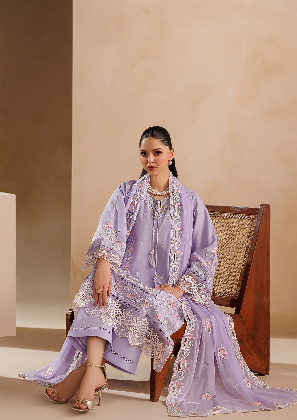 lawn Kurta Set in Purple ash