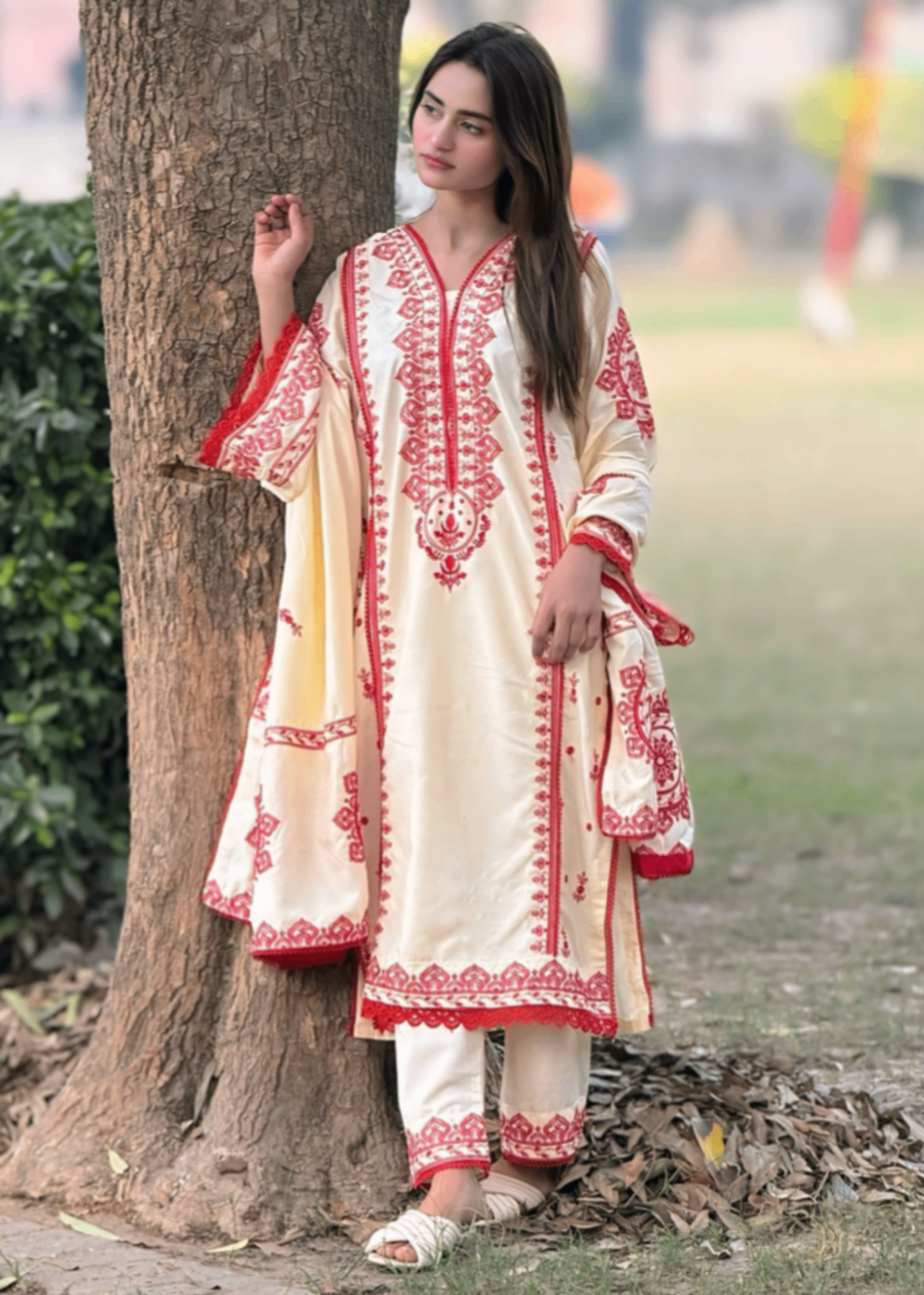 linen Kurta Set in Cream