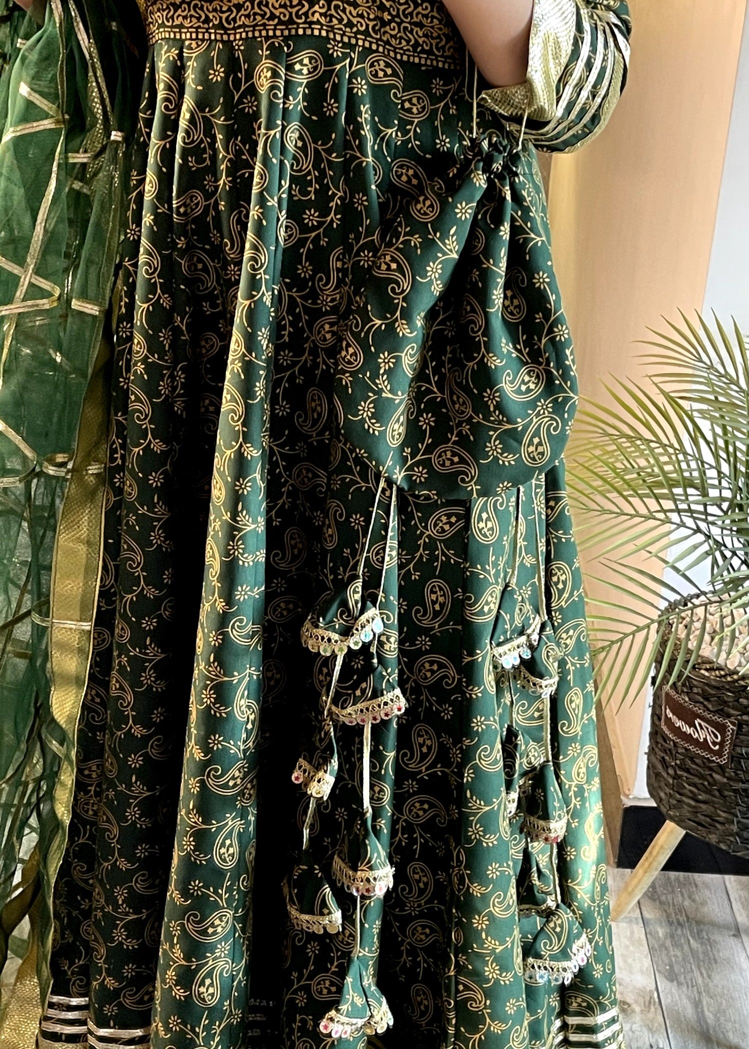 satin silk Anarkali in Bottle green