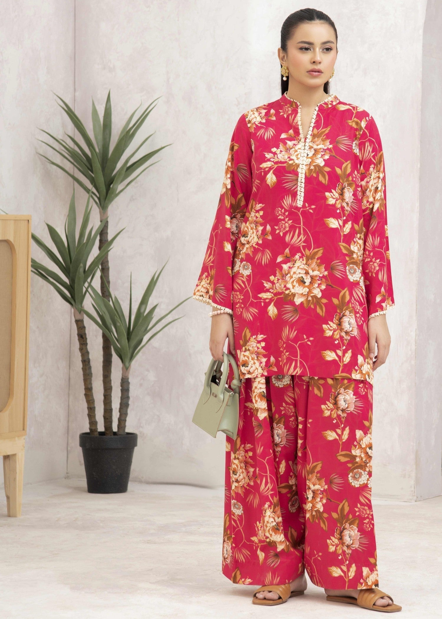 linen Co Ord Sets in Cherry red