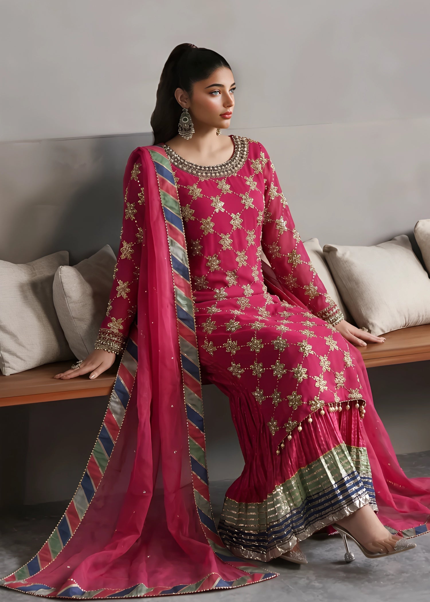 chiffon Sharara in Hot pink