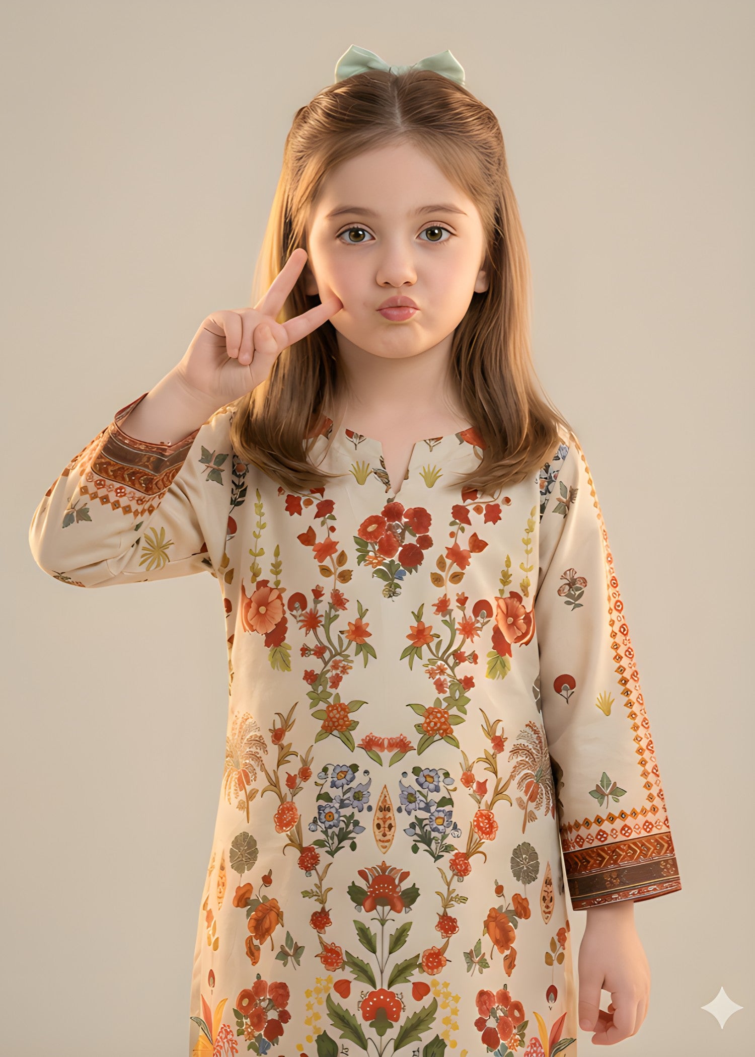 crepe polyester Kurta Set in Beige