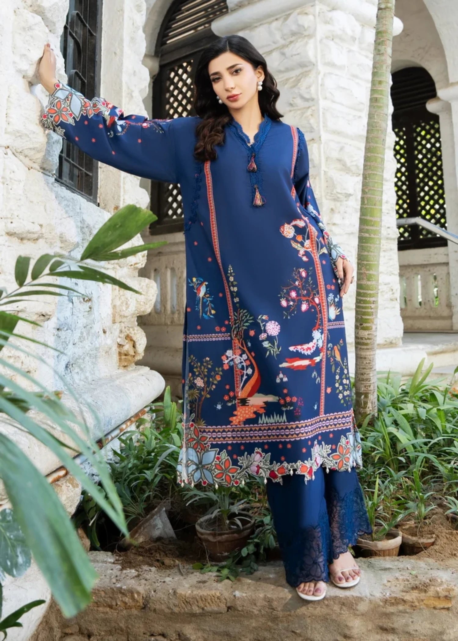 lawn Kurta Set in Cobalt blue
