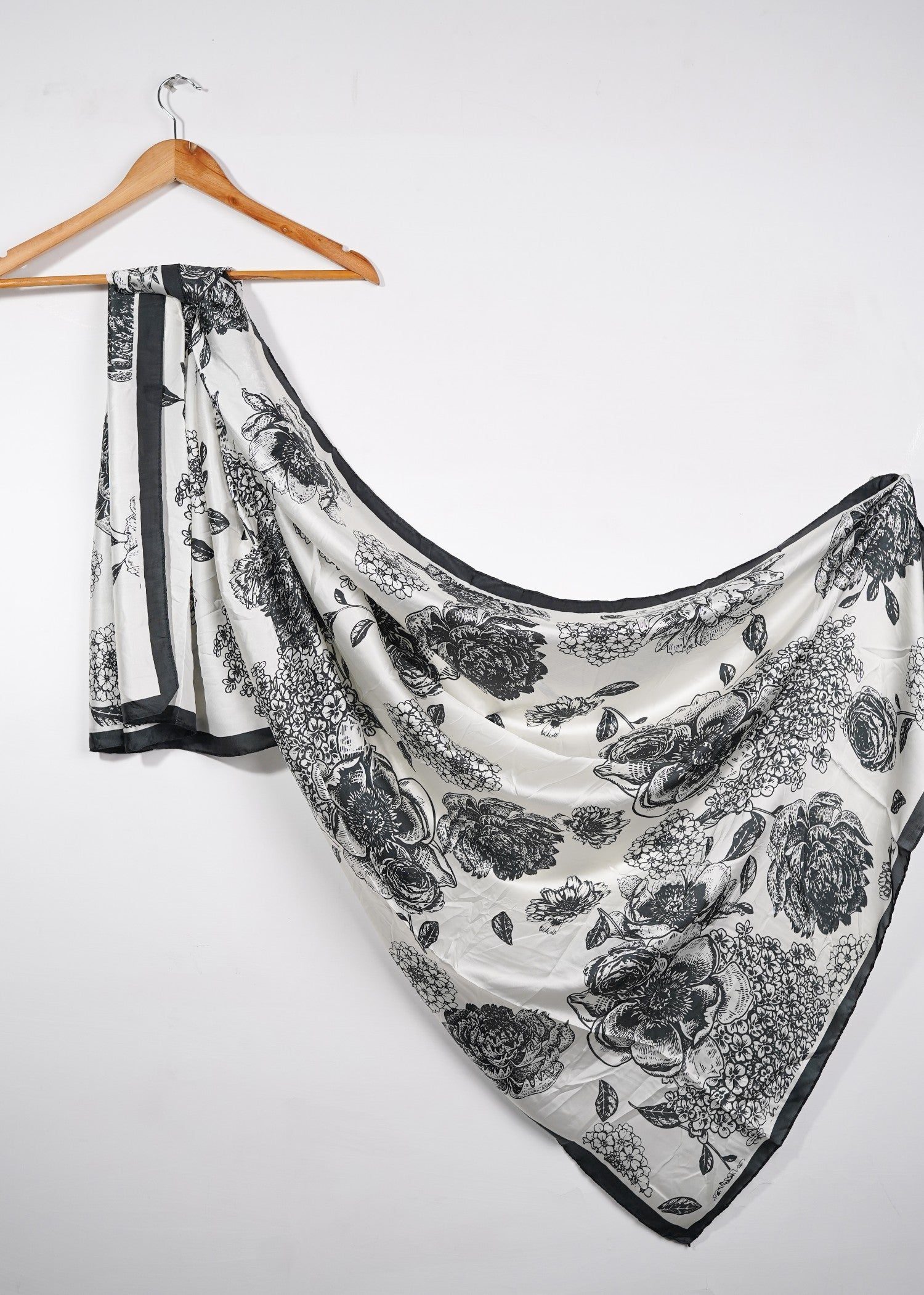 silk Hijab in White, black