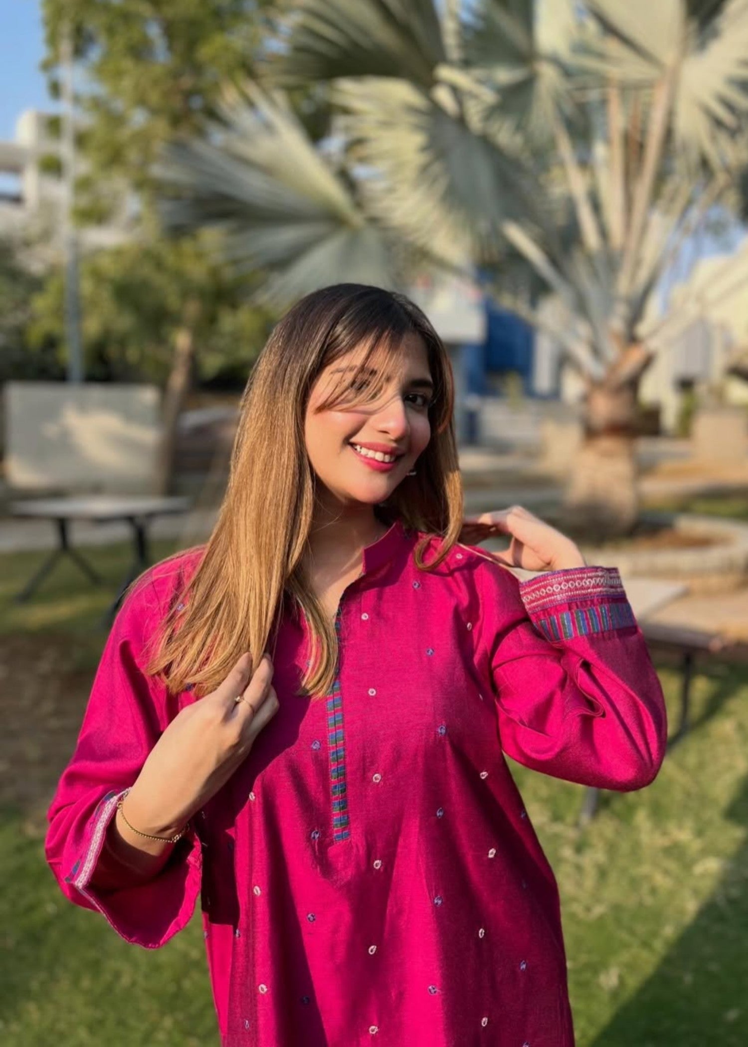 viscose Kurta Set in Royal amethyst, deep pink