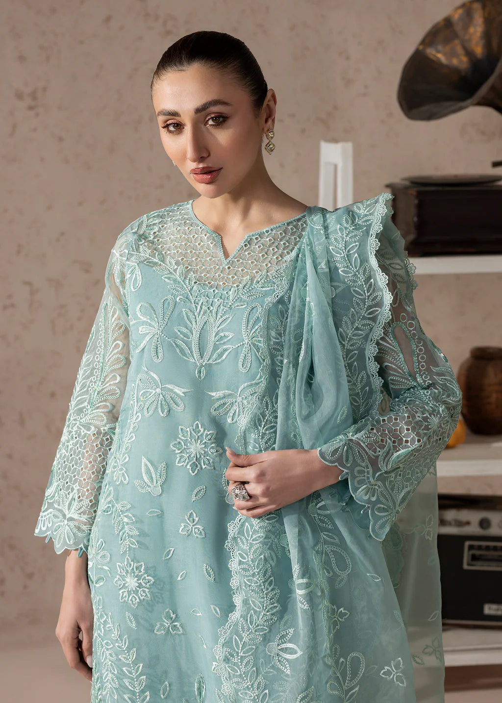 tissue Kurta Set in Powder blue